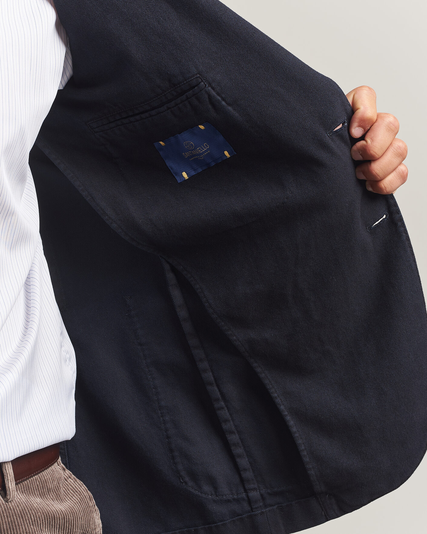 Homme | Blazers | Santaniello | Soft Touch Cotton Herringbone Blazer Navy