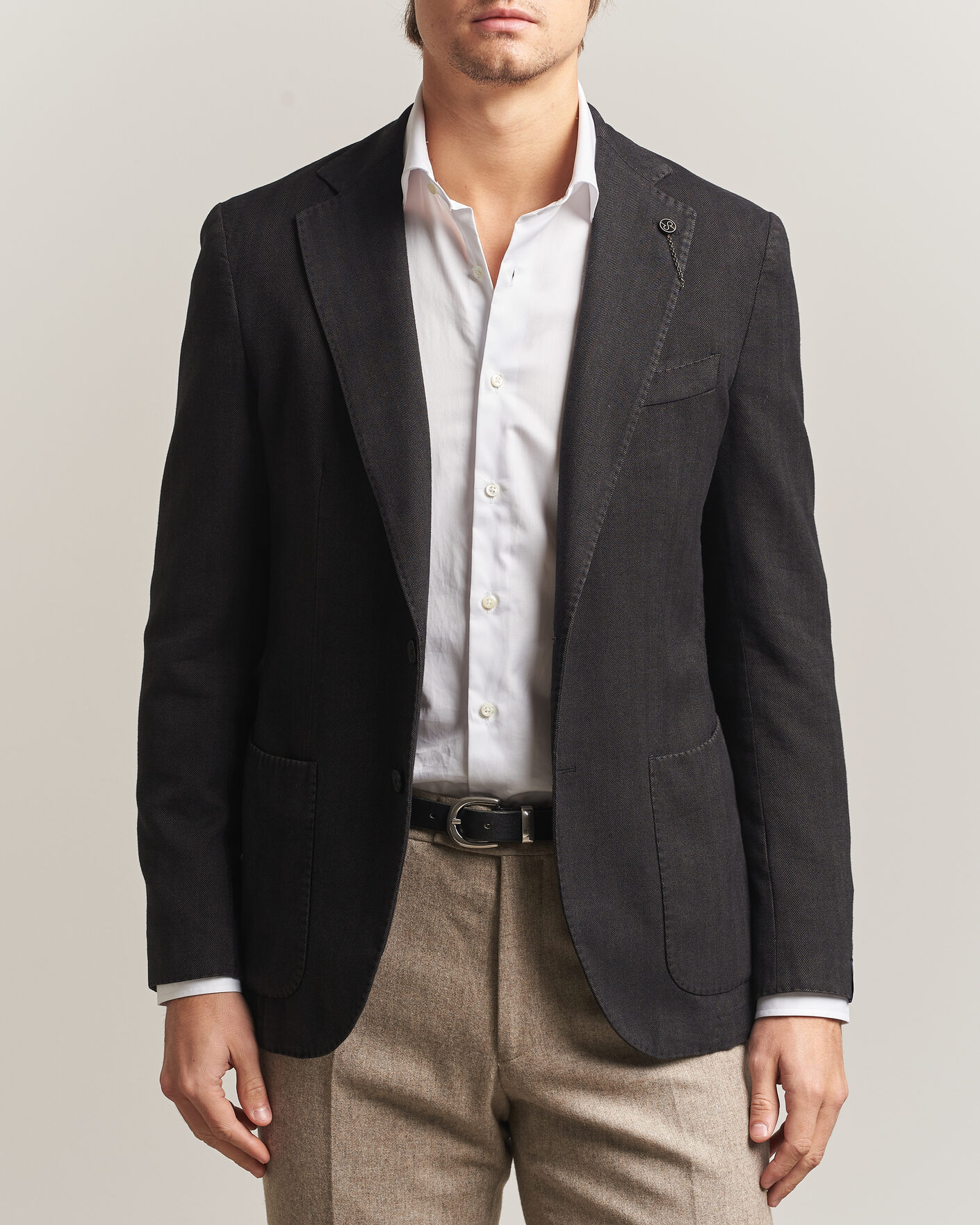 Homme | Blazers | Santaniello | Soft Touch Cotton Herringbone Blazer Black