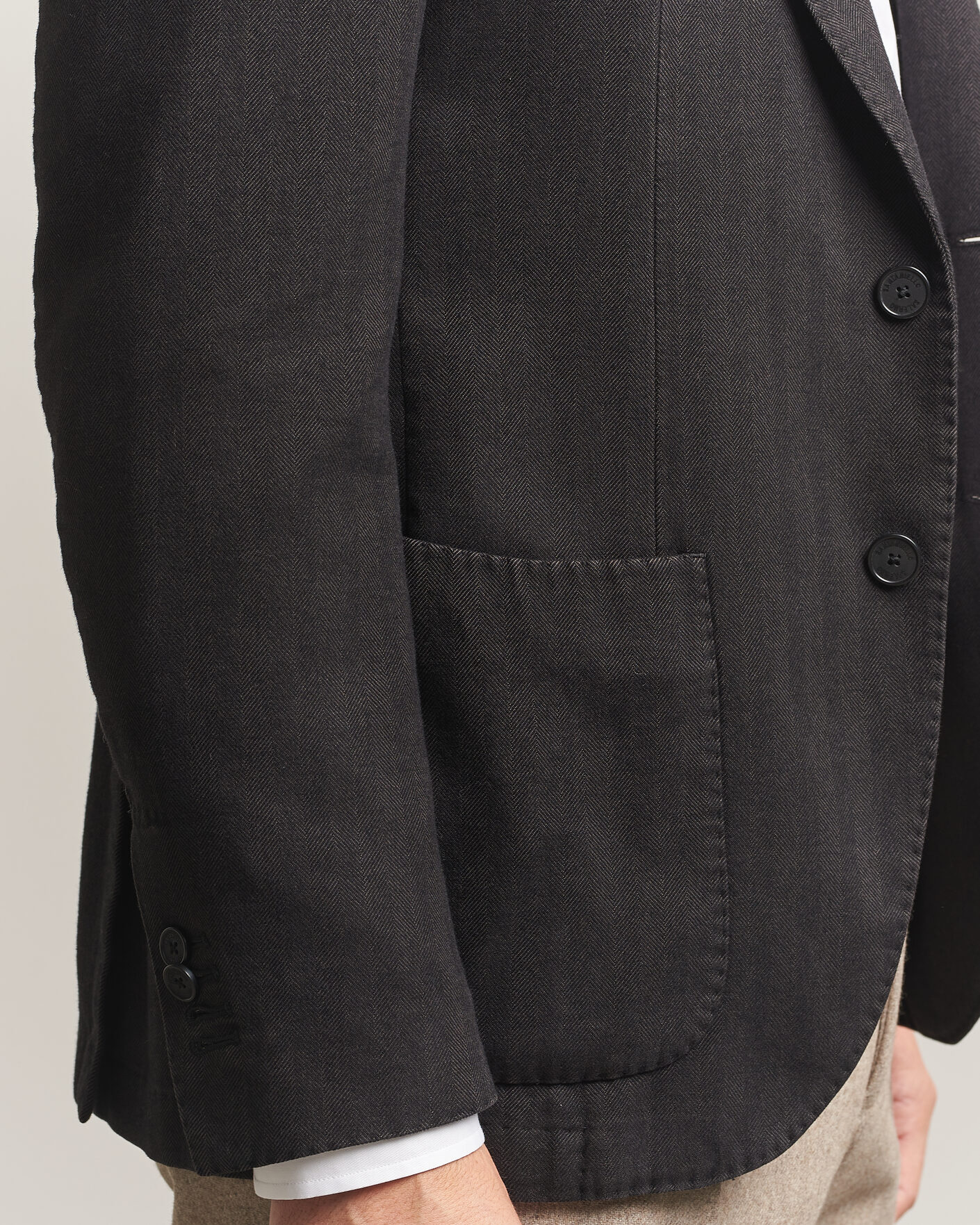 Homme | Blazers | Santaniello | Soft Touch Cotton Herringbone Blazer Black