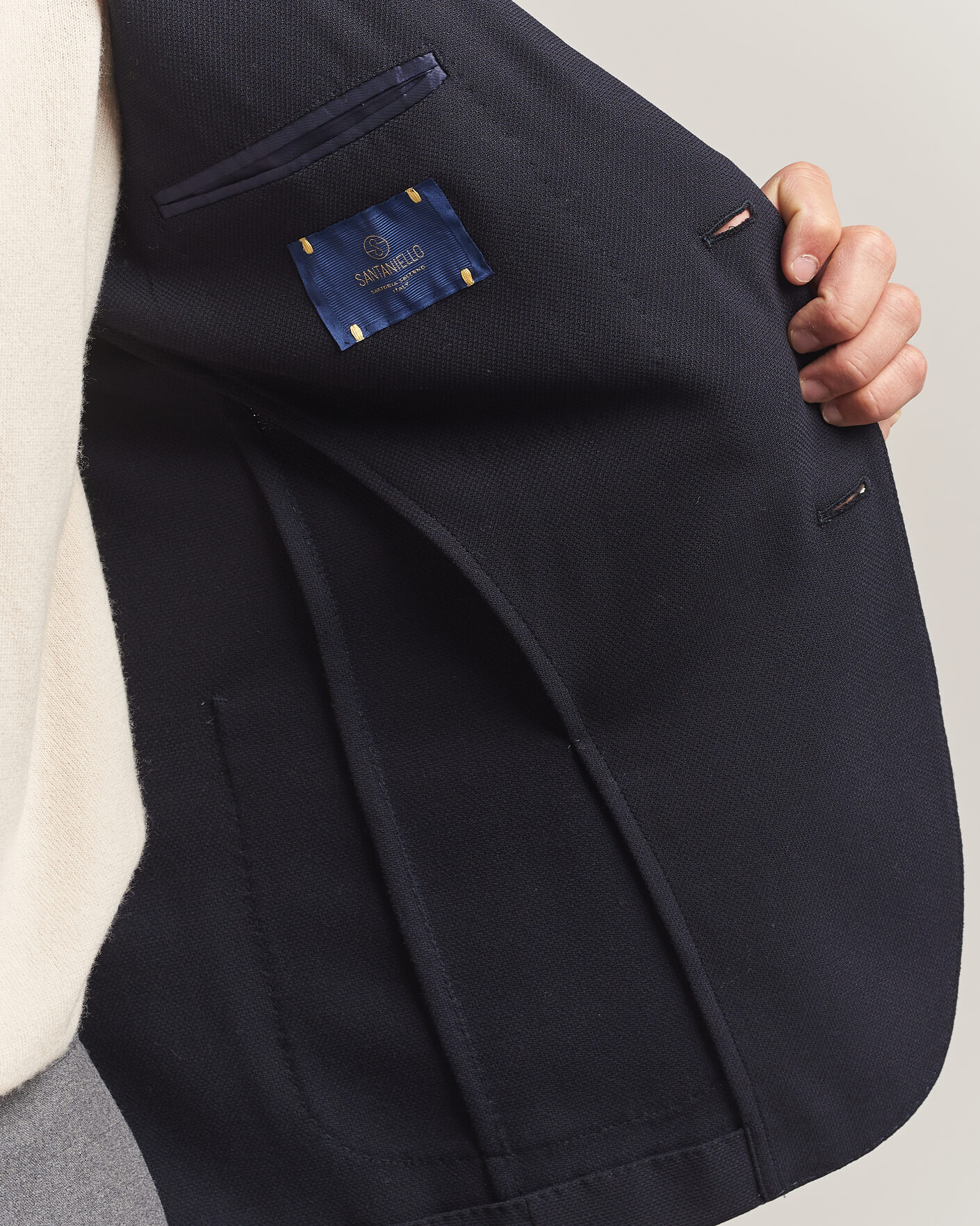 Heren | Blazers | Santaniello | Wool Mini Hopsack Blazer Navy