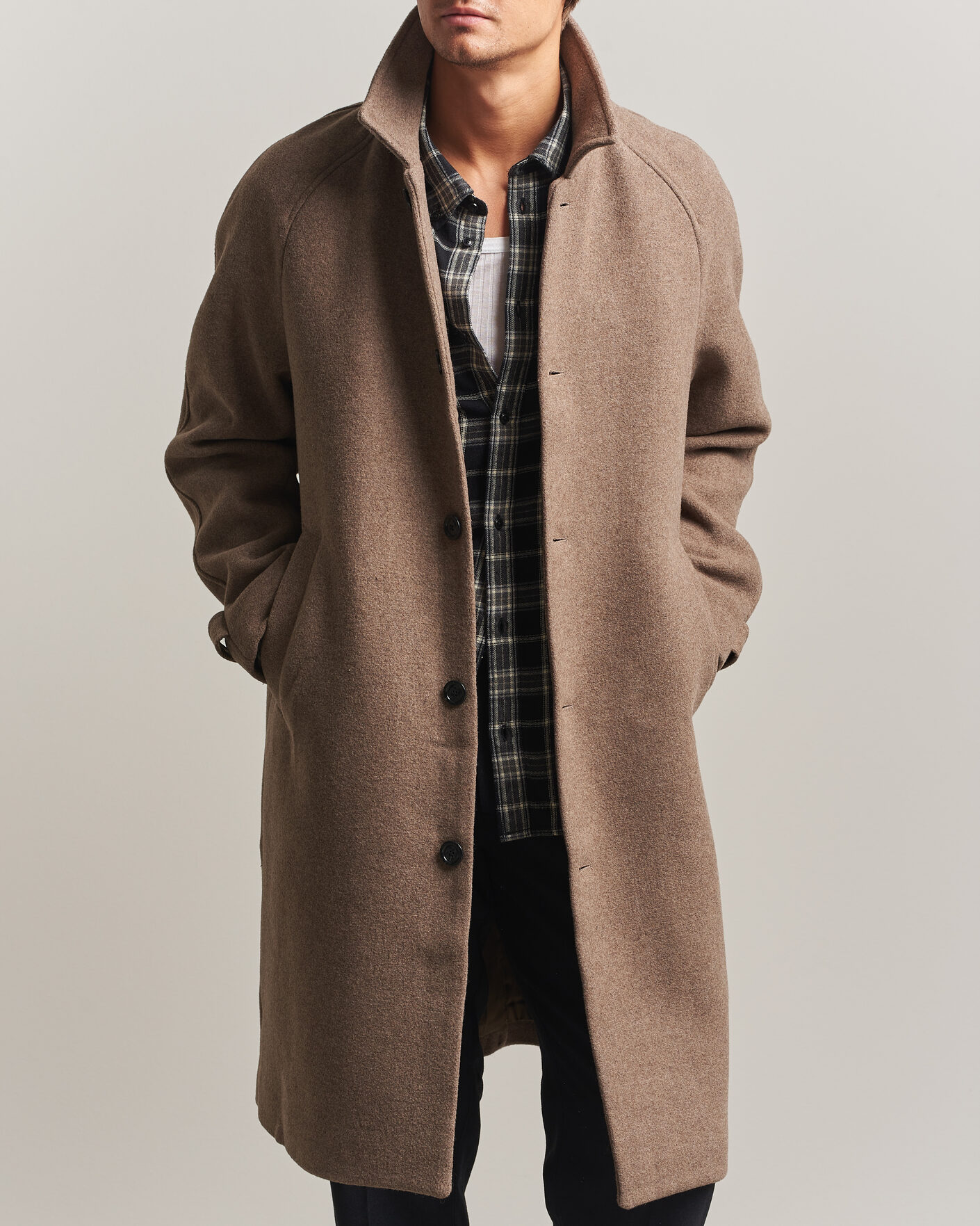 Heren | Jassen | LES DEUX | Solid Wool Coat Dark Sand Melange