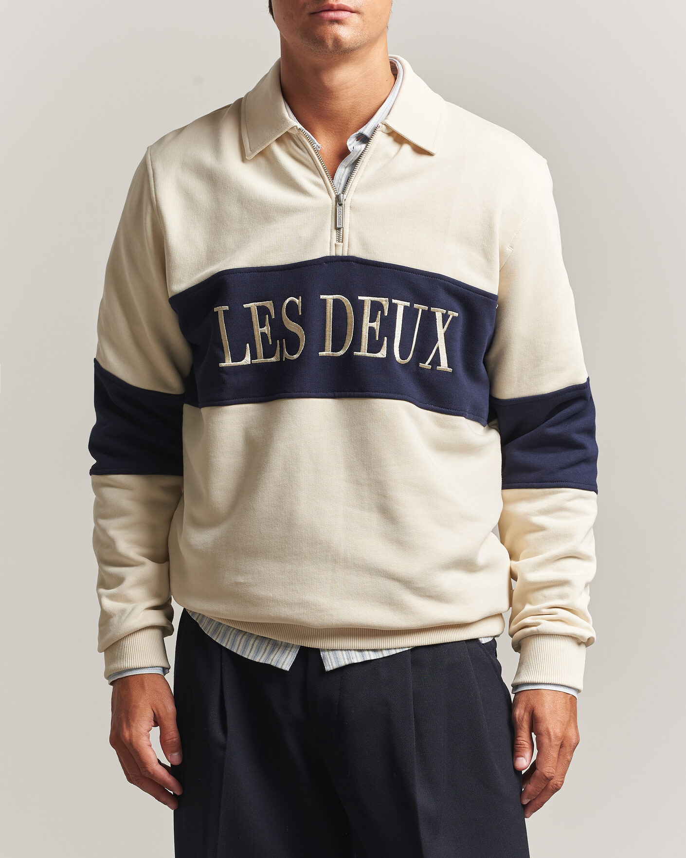 Homme | Pulls Et Tricots | LES DEUX | Zipper Rugby Sweatshirt Ivory