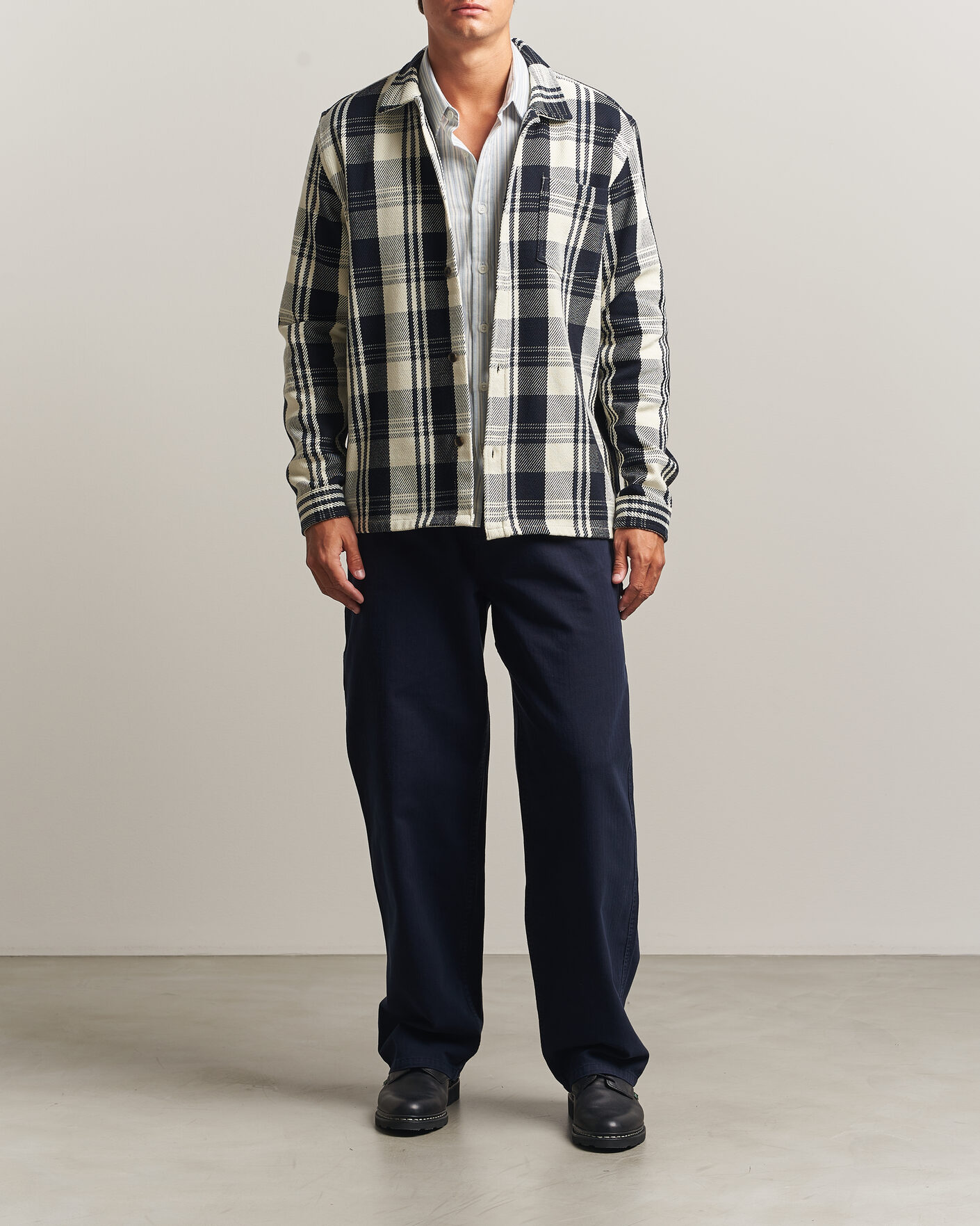 Heren | Overhemden | LES DEUX | Structured Check Overshirt Dark Navy