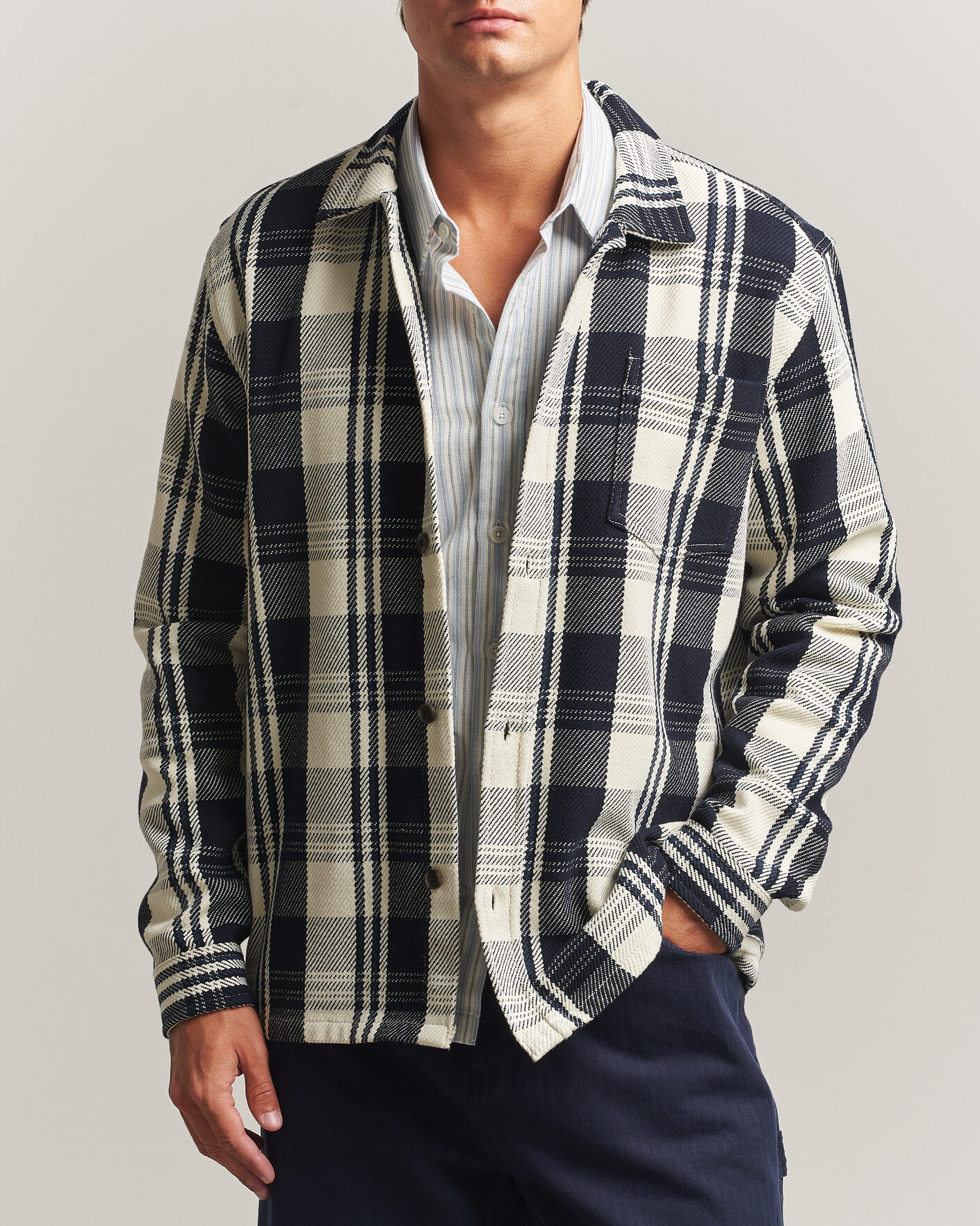 Heren | Overhemden | LES DEUX | Structured Check Overshirt Dark Navy