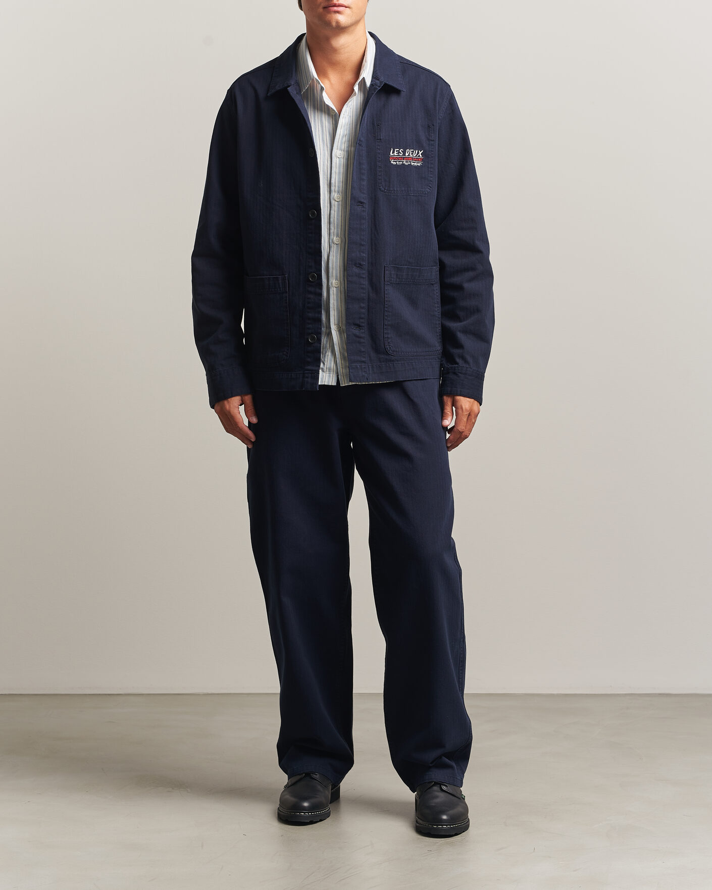 Heren | Overhemden | LES DEUX | Herringbone Artist Overshirt Dark Navy