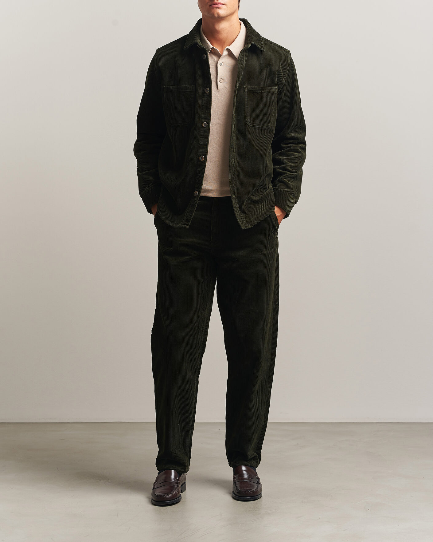 Heren | Overhemden | LES DEUX | Corduroy Overshirt Rosin Green