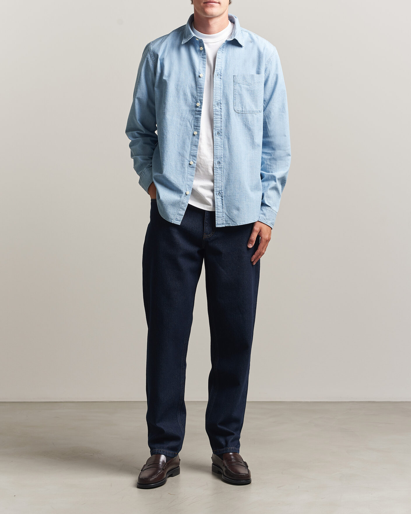 Heren | Overhemden | LES DEUX | Chambray Shirt Light Blue Wash