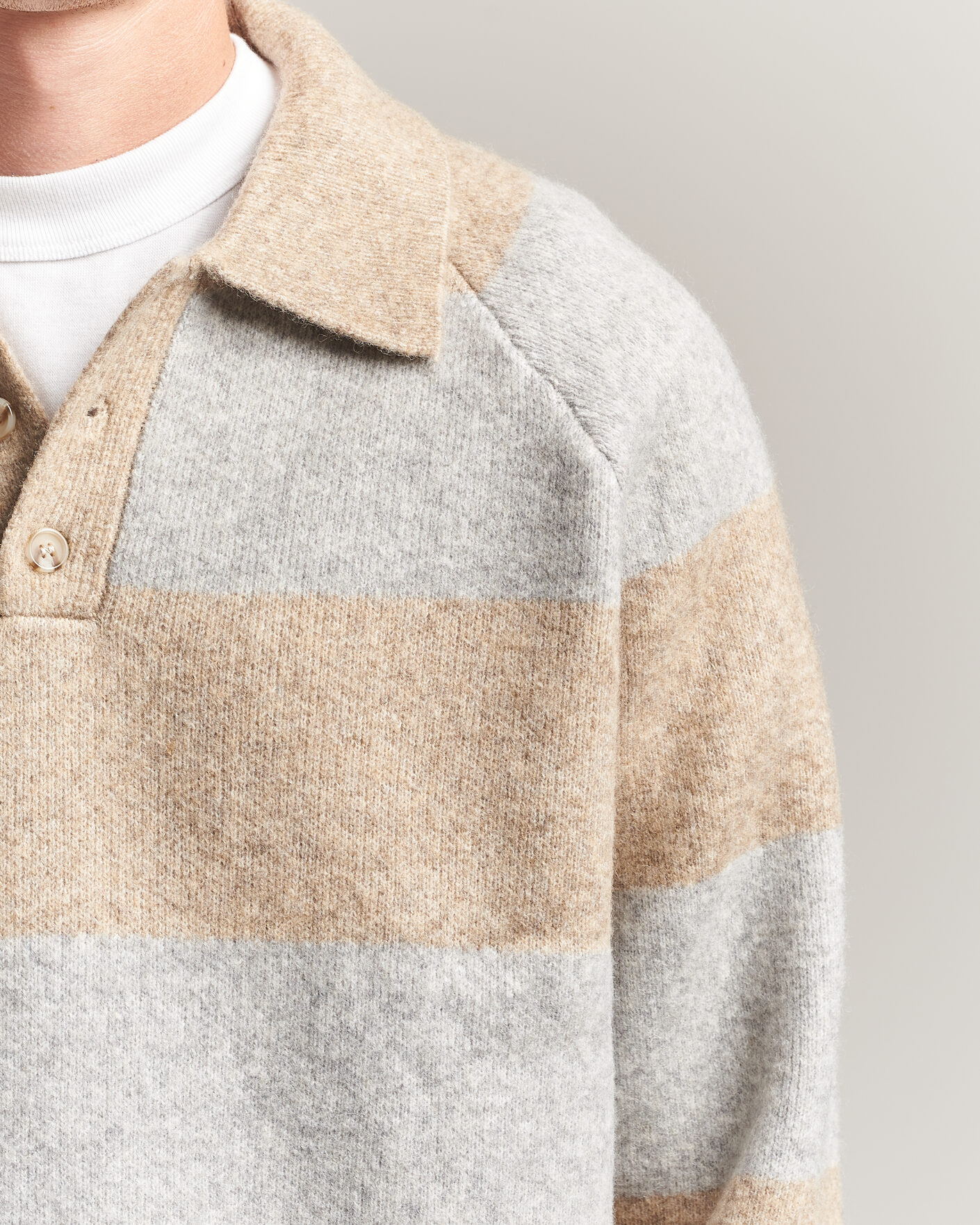 Homme | Pulls Et Tricots | LES DEUX | Striped Melange Knit Polo Light Sand Melange