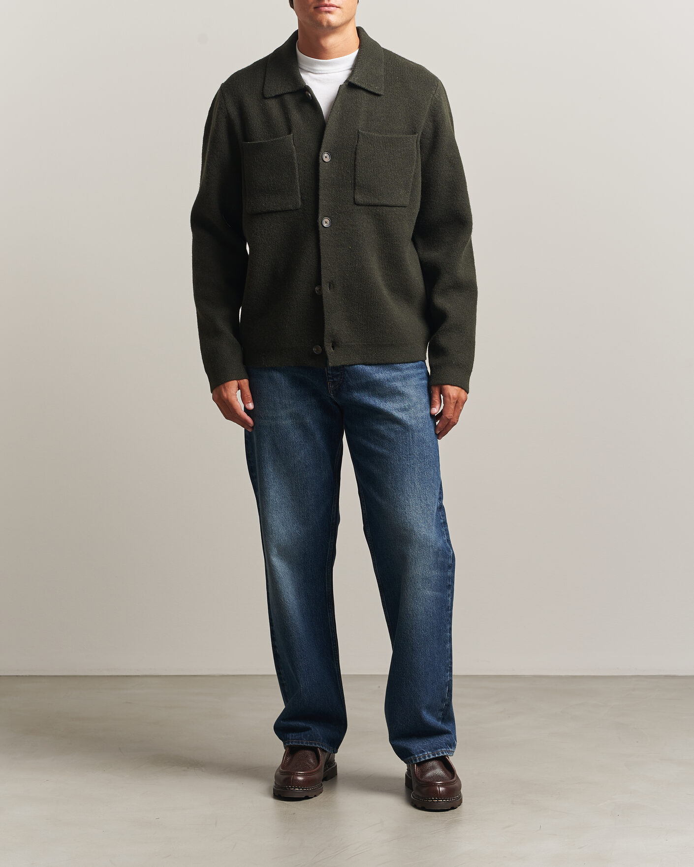 Heren | Truien | LES DEUX | Milano Knit Overshirt Rosin Green