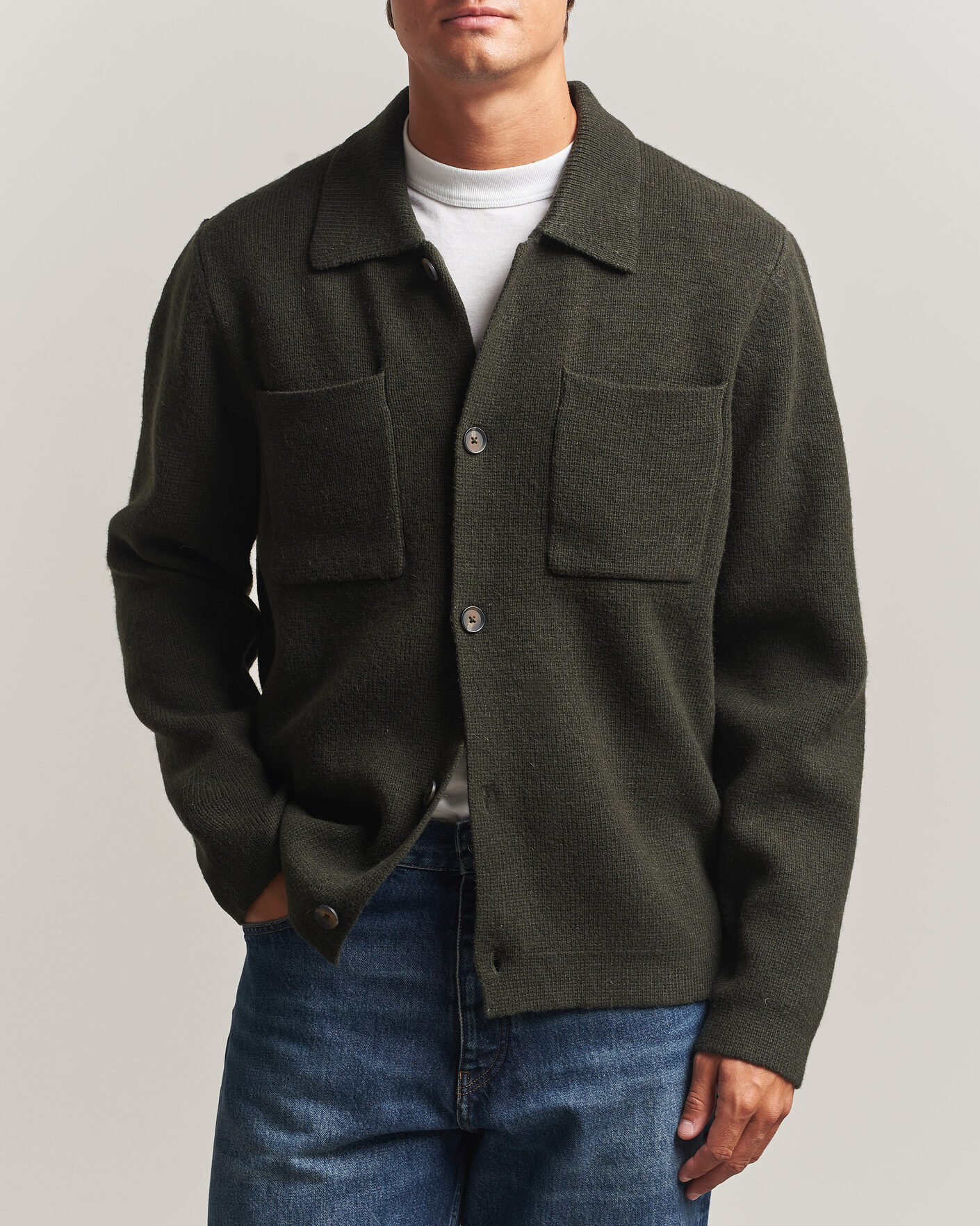 Heren | Truien | LES DEUX | Milano Knit Overshirt Rosin Green