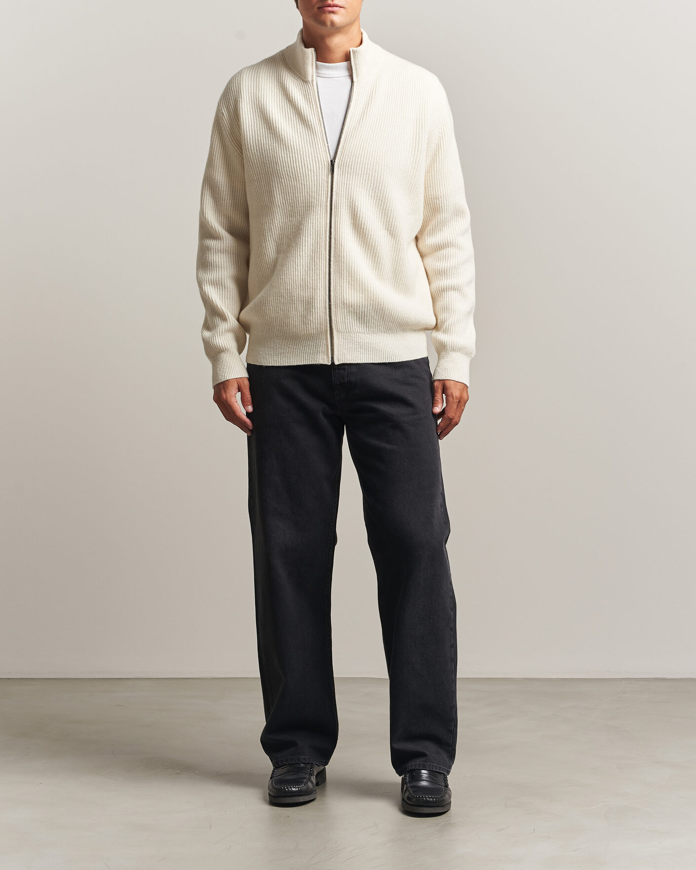 Homme | Pulls Et Tricots | LES DEUX | Wool Rib Zipper Knit Ivory Melange
