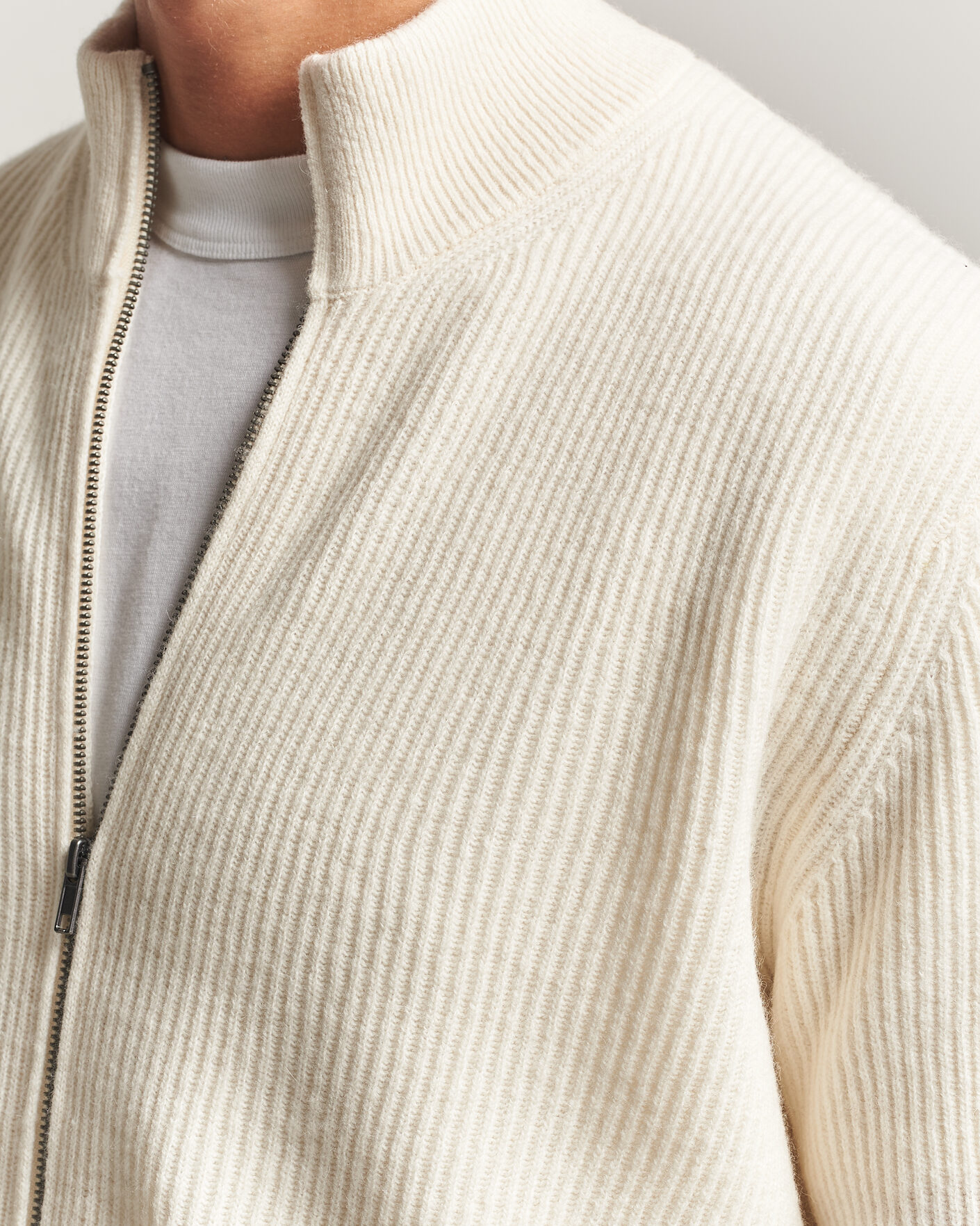 Homme | Pulls Et Tricots | LES DEUX | Wool Rib Zipper Knit Ivory Melange