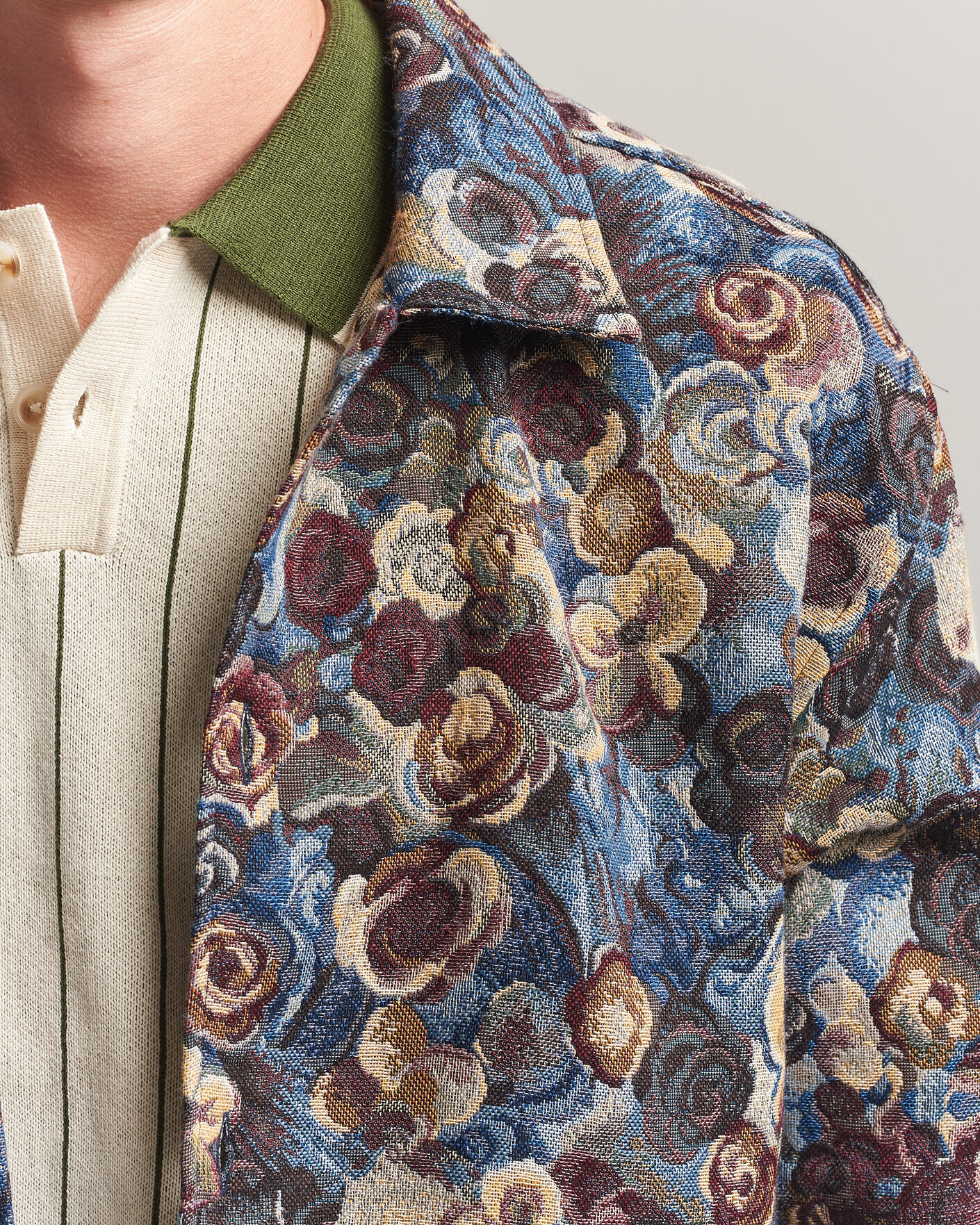 Homme | Chemises | LES DEUX | Flower Jaquard Overshirt Blue Multi