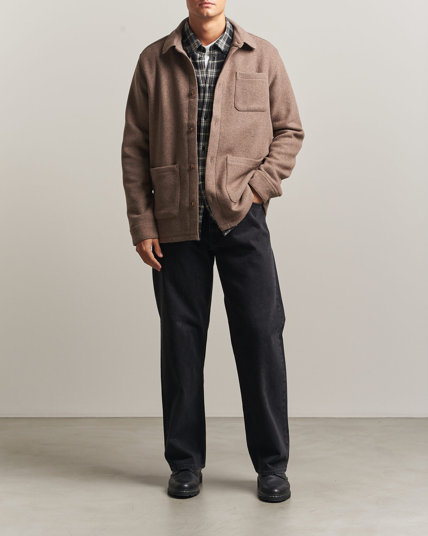 Homme | Chemises | LES DEUX | Wool Overshirt Dark Sand Melange