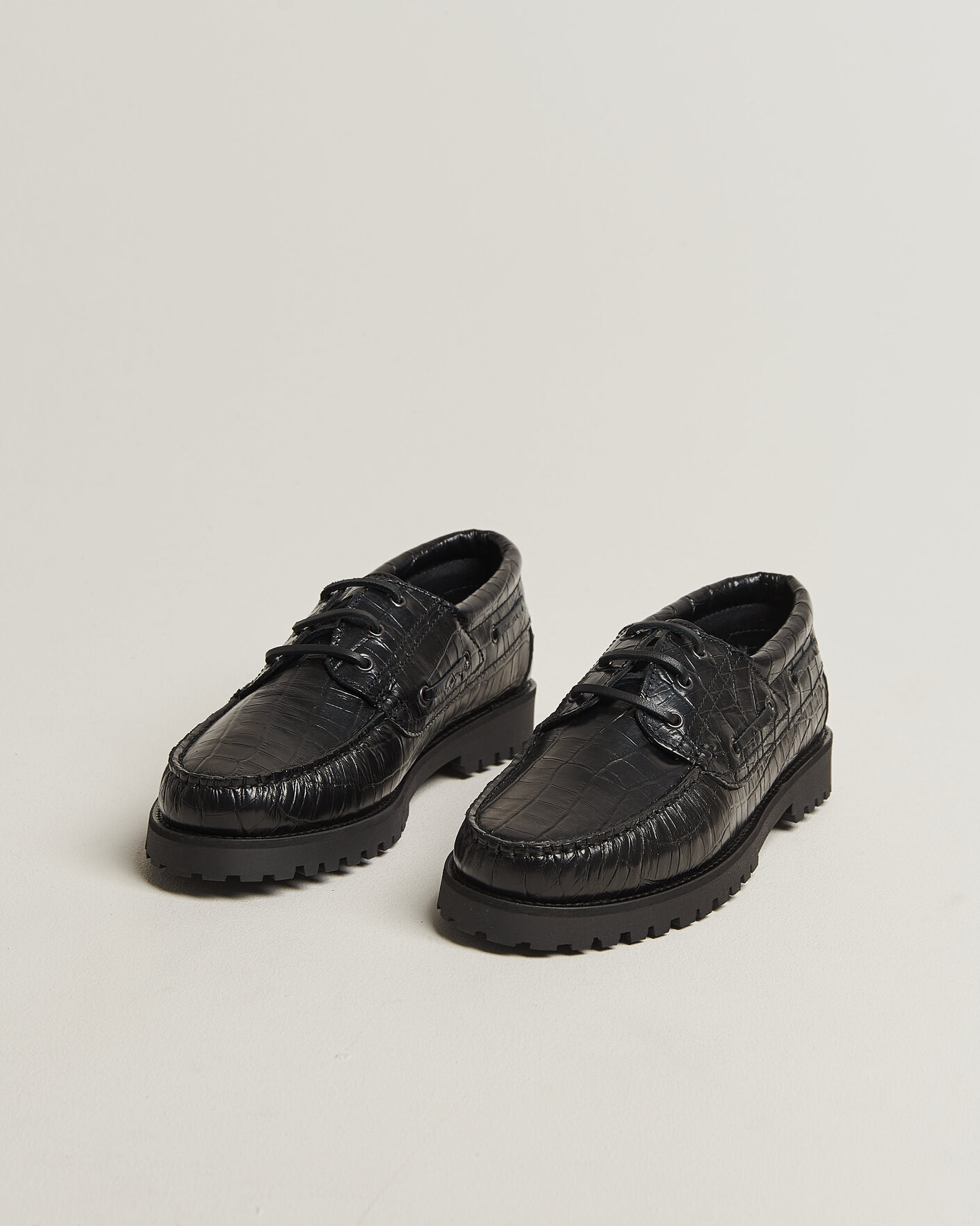 Homme | Chaussures Bateau | LES DEUX | Croco Boat Shoe Black