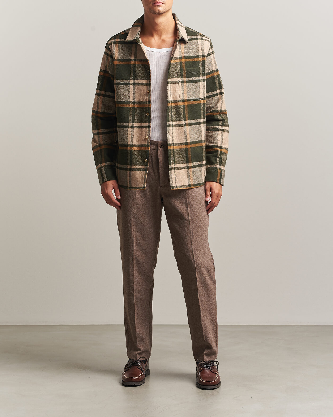 Homme | Chemises | LES DEUX | Check Flannel Shirt Rosin Green