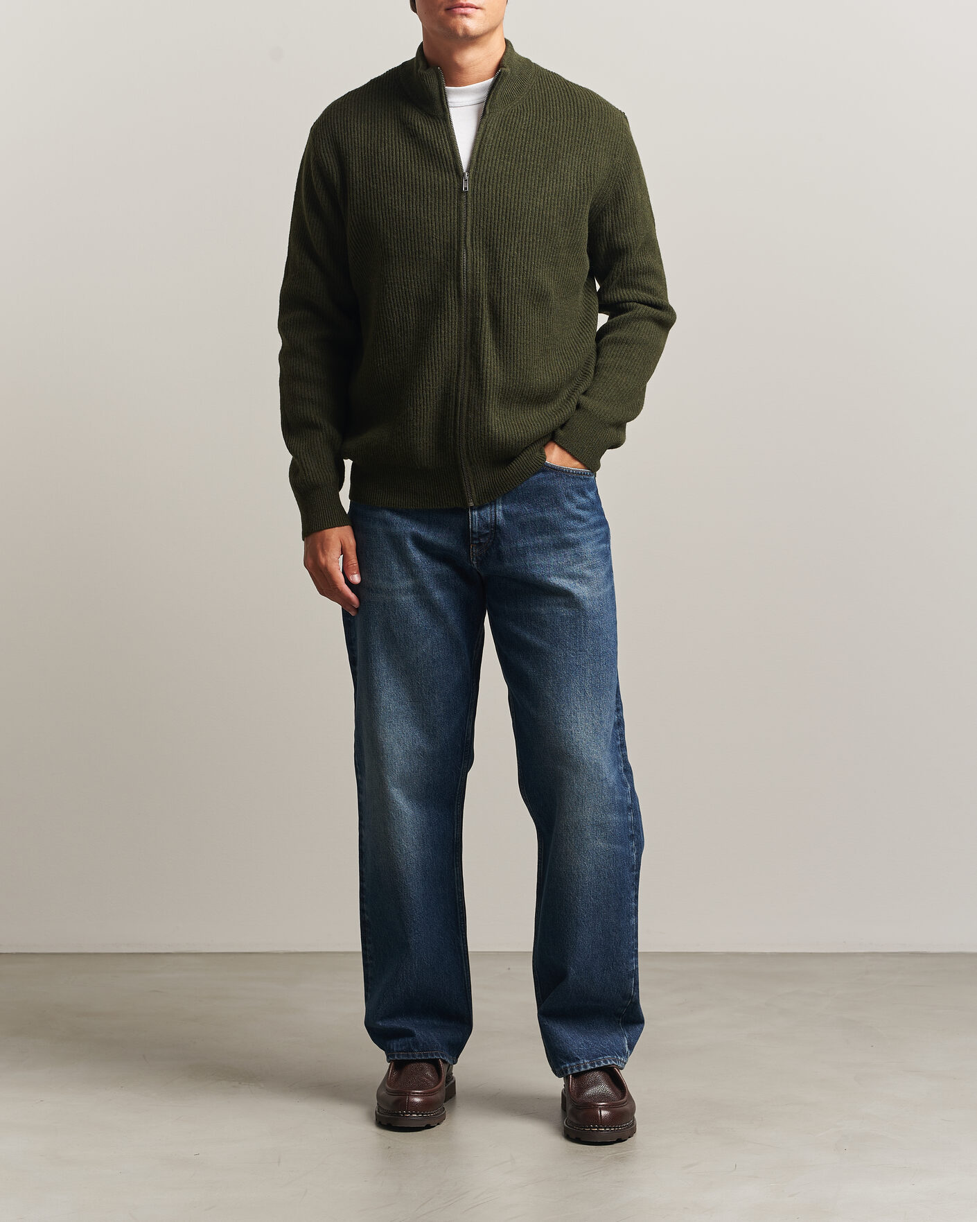 Homme | Pulls Et Tricots | LES DEUX | Wool Rib Knitter Zip Rosin Green