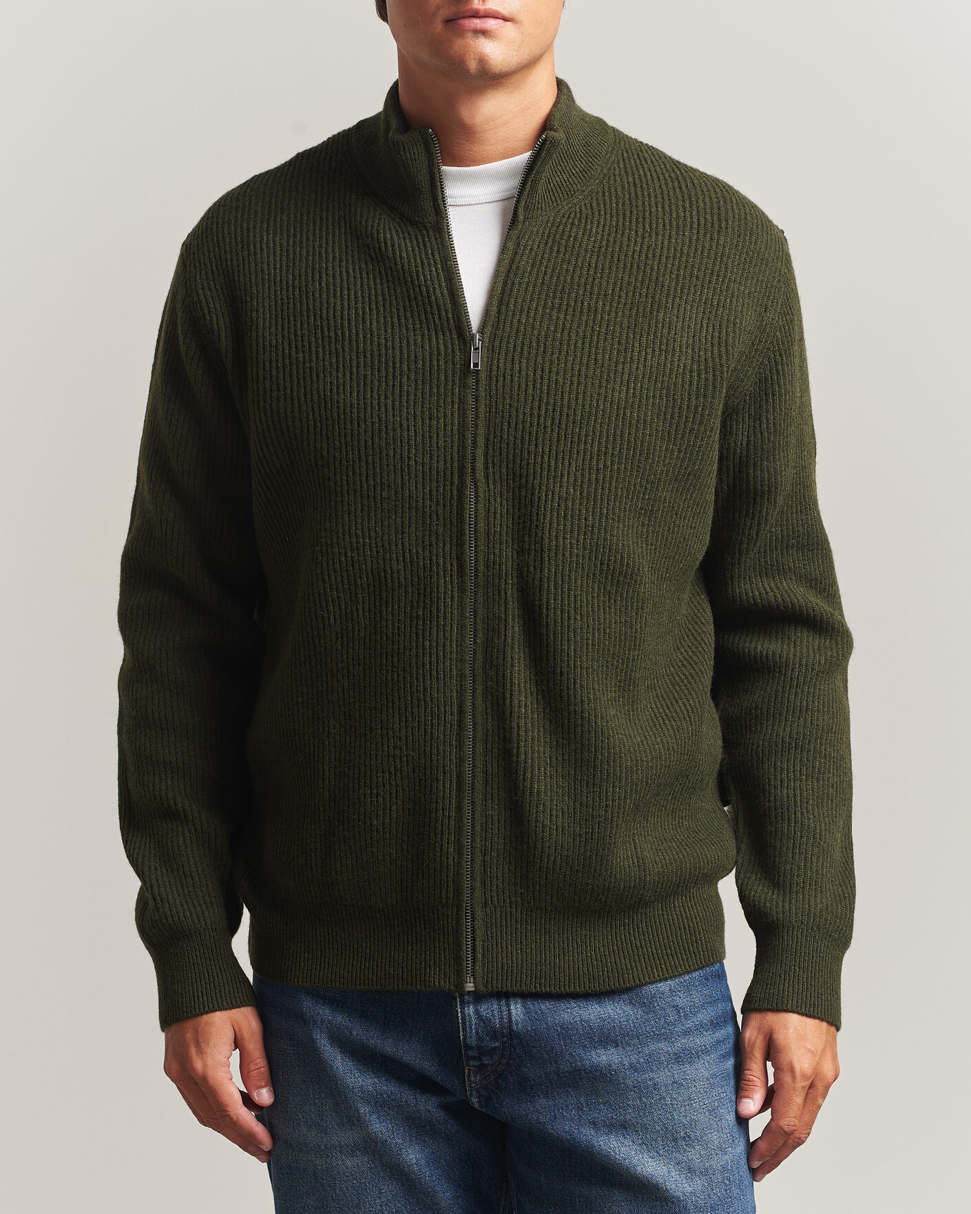 Homme | Pulls Et Tricots | LES DEUX | Wool Rib Knitter Zip Rosin Green