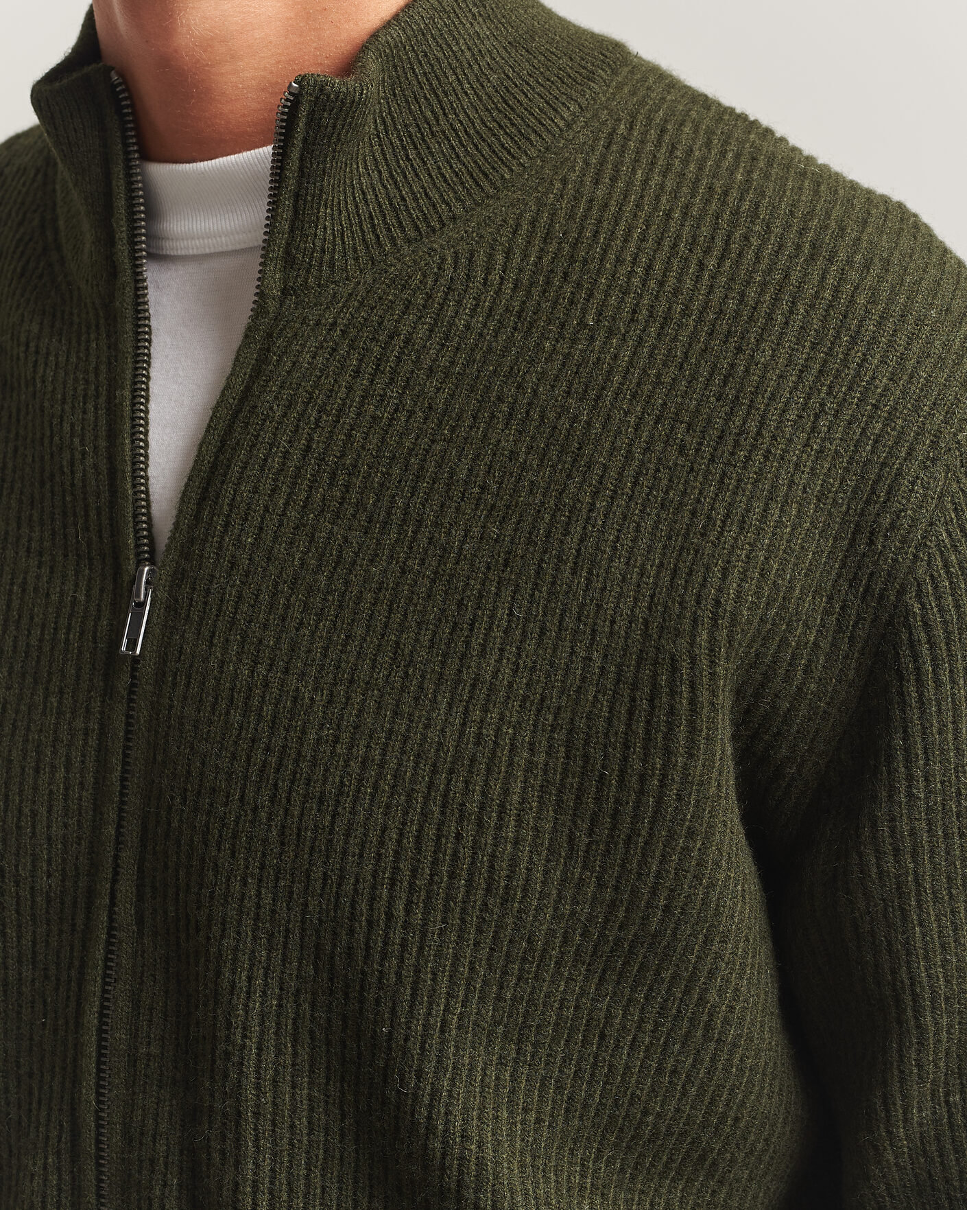 Homme | Pulls Et Tricots | LES DEUX | Wool Rib Knitter Zip Rosin Green