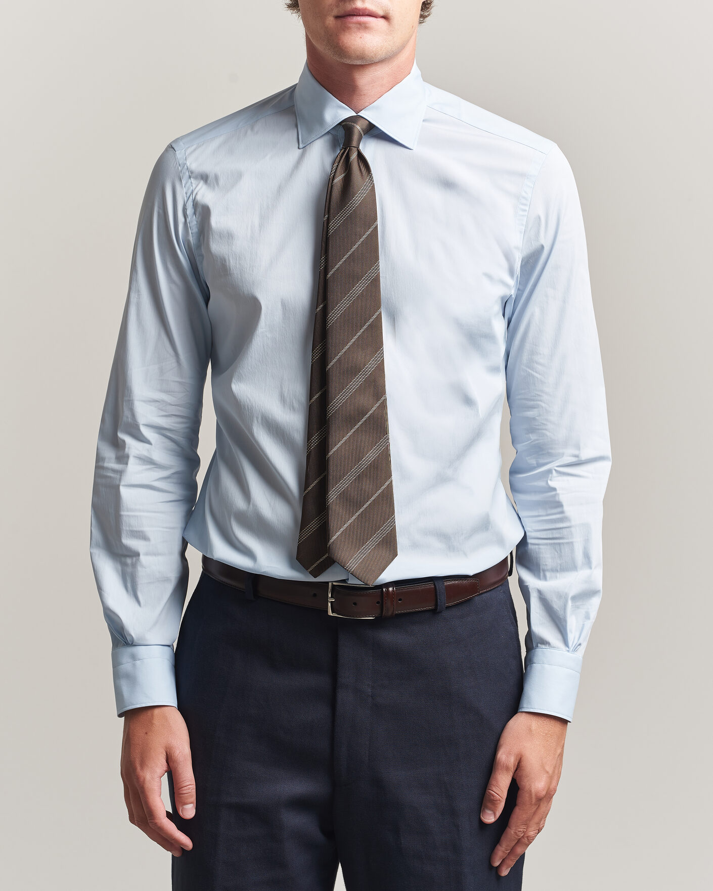 Heren | Overhemden | Mazzarelli | Soft Cotton Popeline Shirt Light Blue