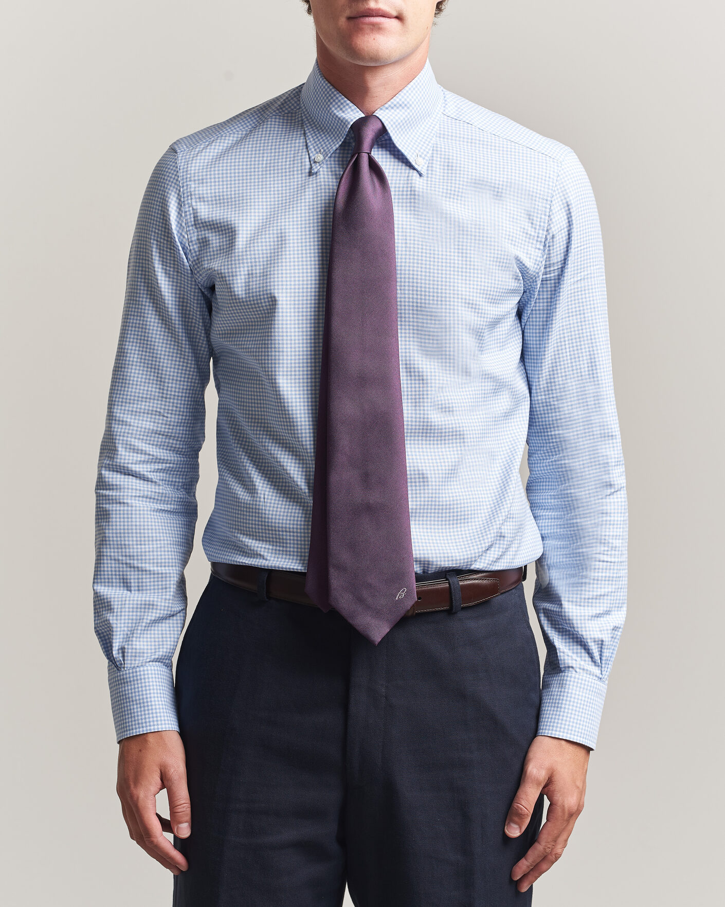 Homme | Chemises | Mazzarelli | Soft Oxford Button Down Shirt Light Blue Check