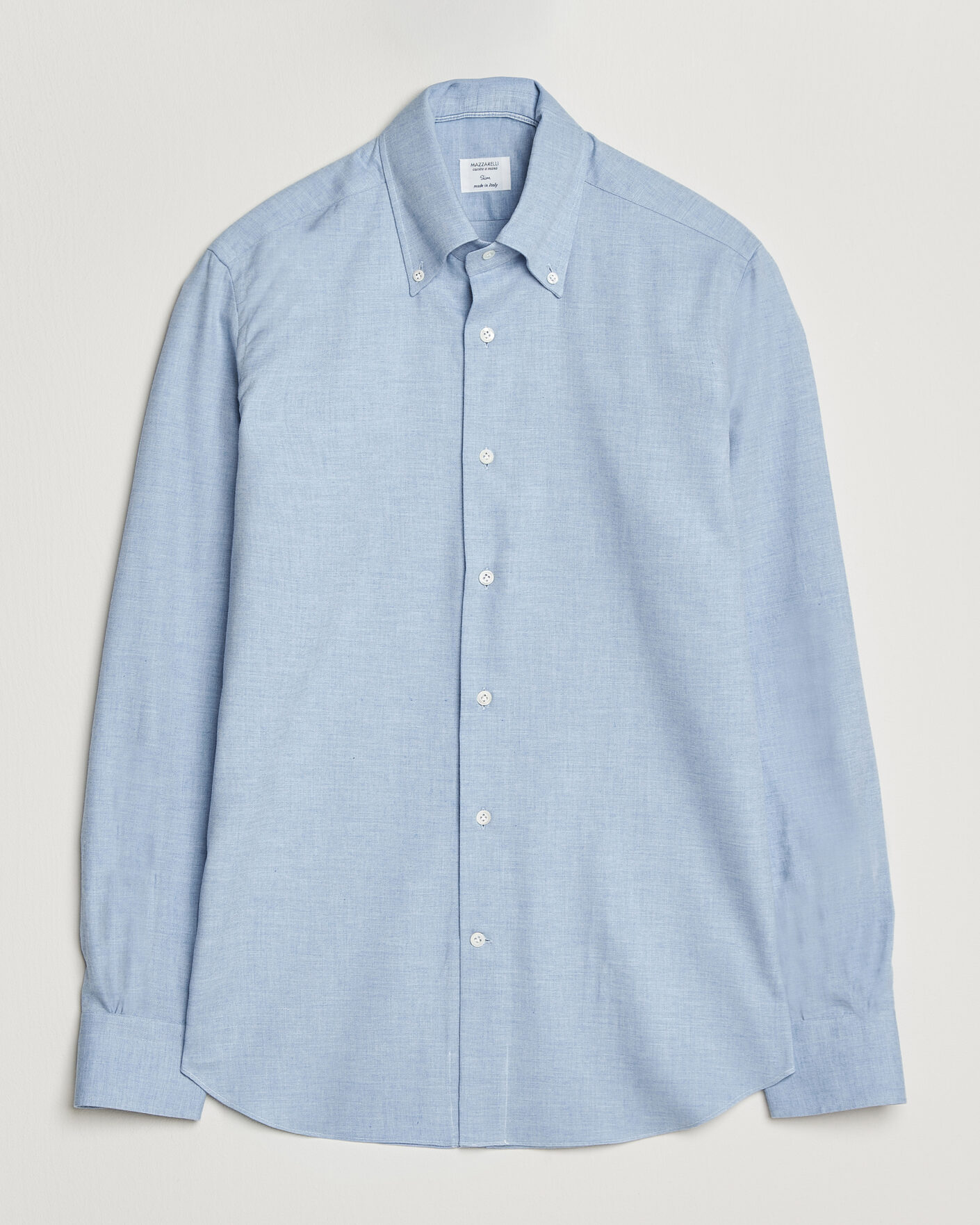 Heren | Overhemden | Mazzarelli | Soft Flannel Button Down Shirt Light Blue