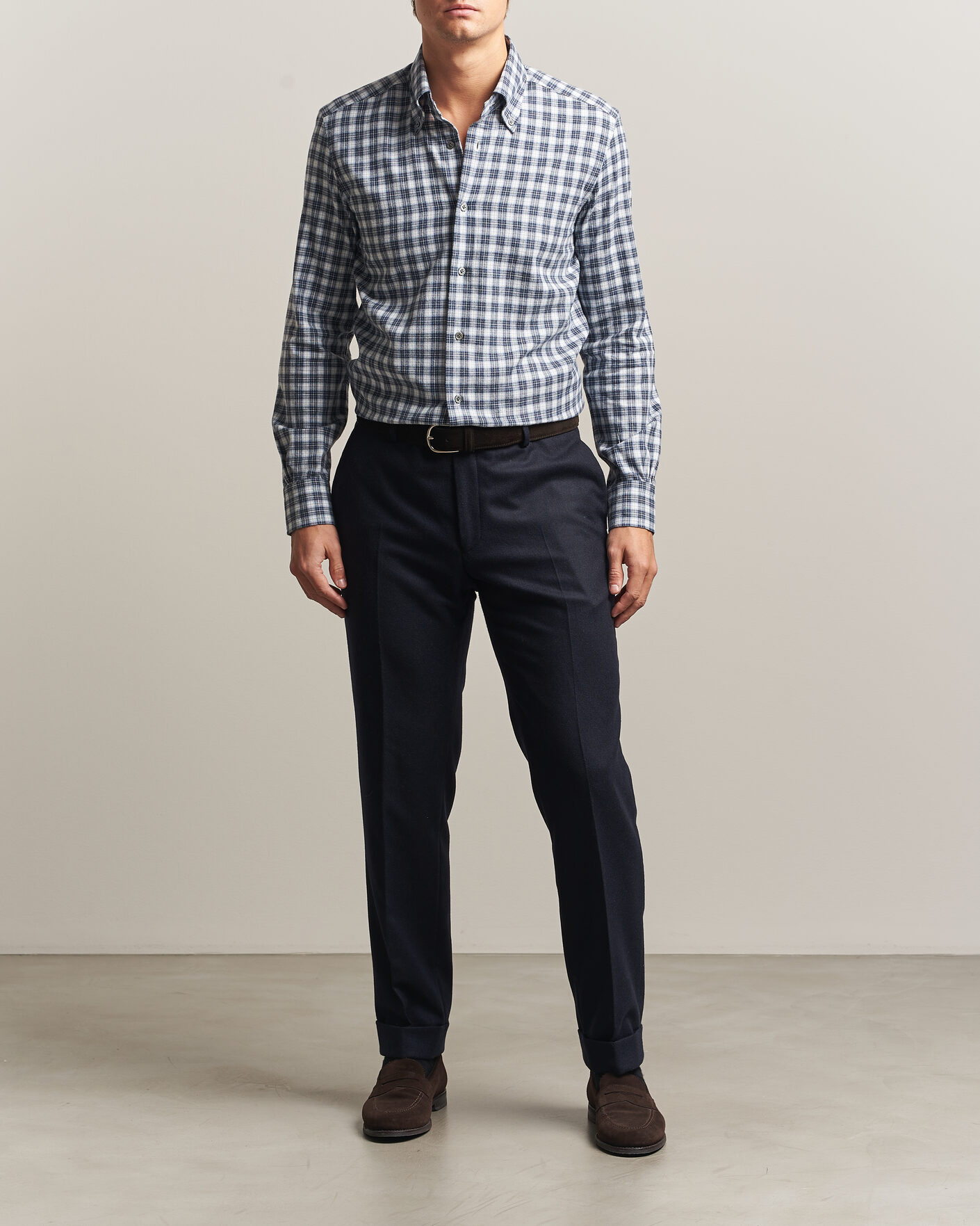 Homme | Chemises | Mazzarelli | Soft Flannel Button Down Shirt Navy