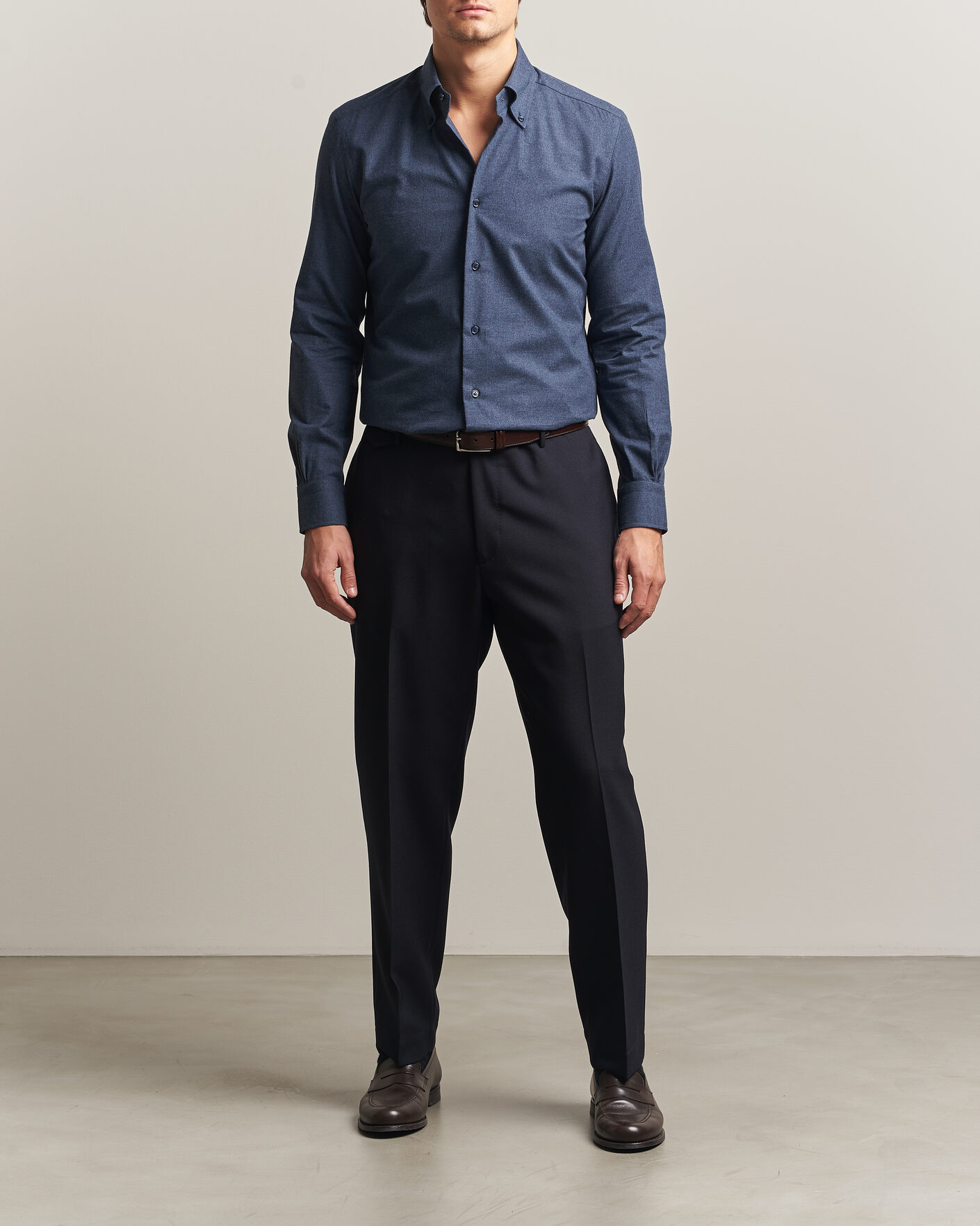Homme | Chemises | Mazzarelli | Soft Flannel Button Down Shirt Navy