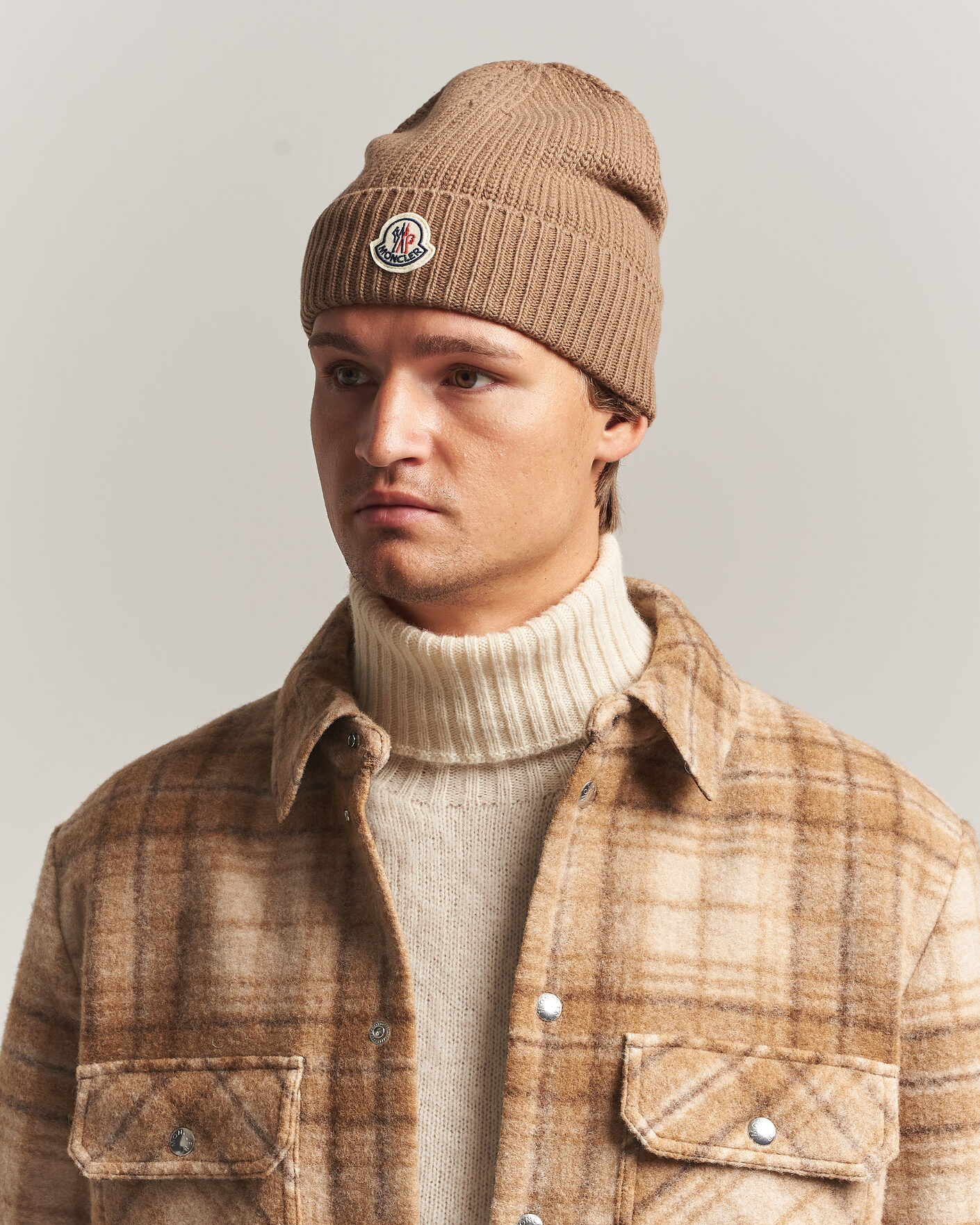 Homme | Bonnets | Moncler | Rib Wool Beanie Brown