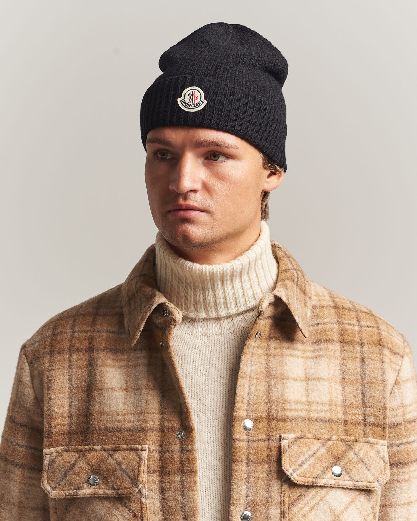 Homme | Bonnets | Moncler | Rib Wool Beanie Black