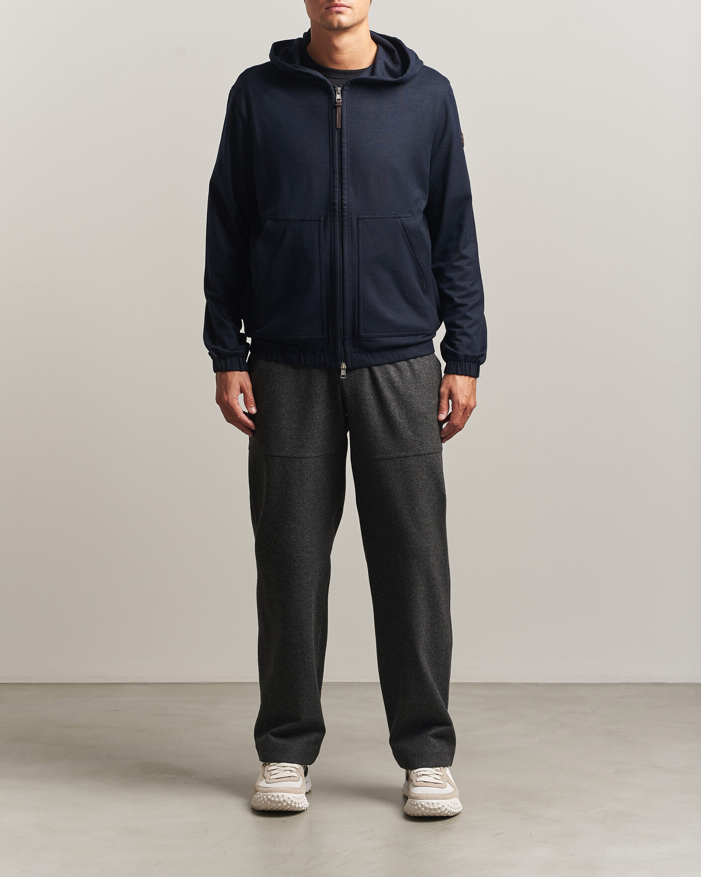 Heren | Truien | Moncler | Full Zip Flannel Hoodie Navy