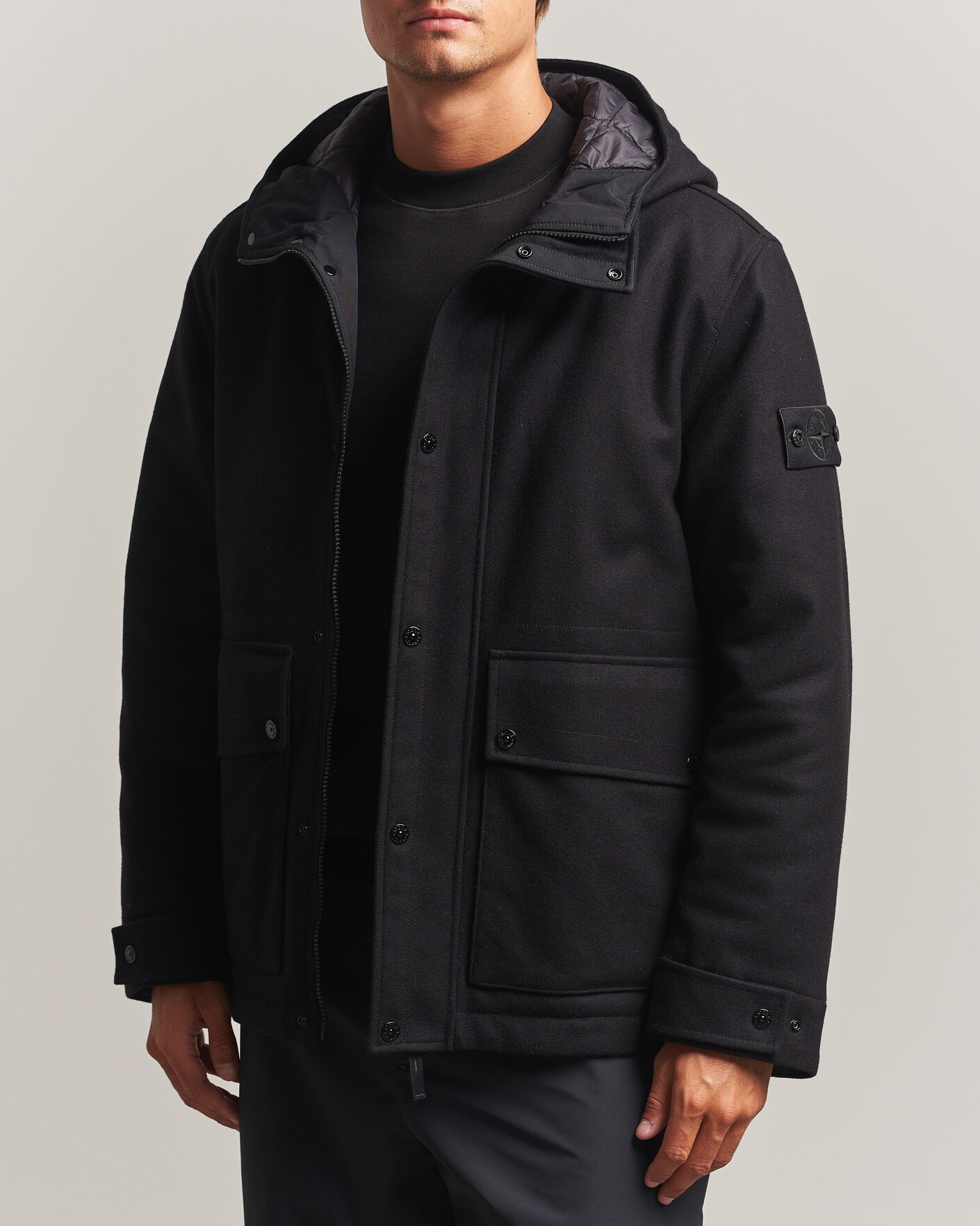 Homme | Manteaux Et Vestes | Stone Island | Ghost Wool/Nylon Flannel Short Parka Black