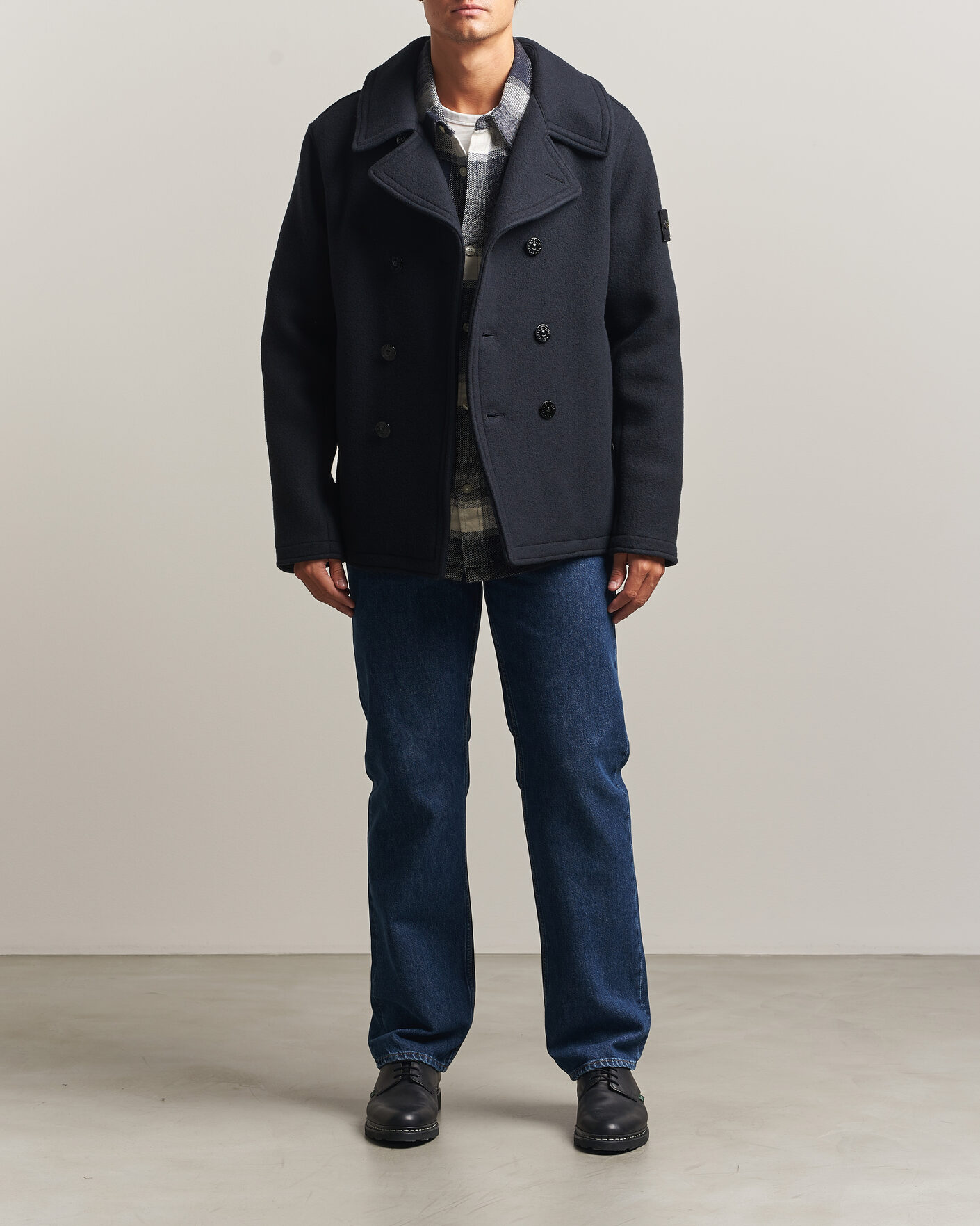 Homme | Manteaux Et Vestes | Stone Island | Heavy Melton Wool Peacoat Navy Blue