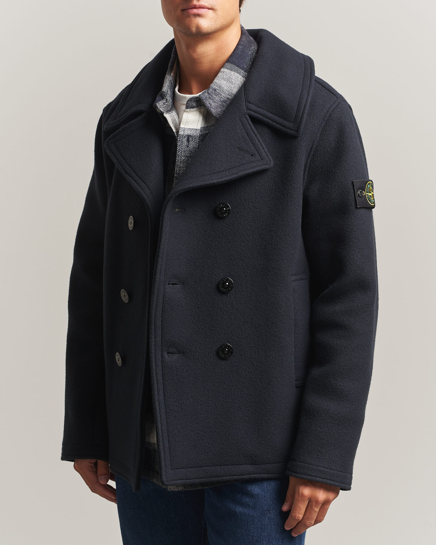 Homme | Manteaux Et Vestes | Stone Island | Heavy Melton Wool Peacoat Navy Blue