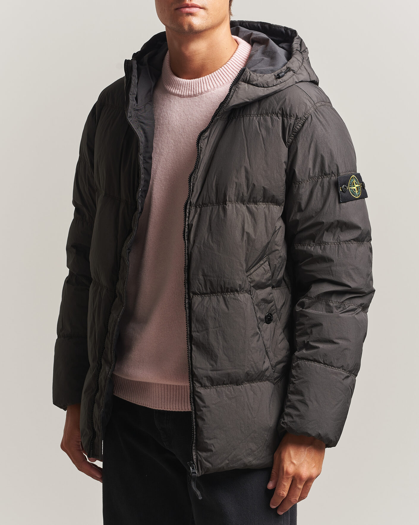 Homme | Manteaux Et Vestes | Stone Island | Crinkle Reps Padded Hood Down Jacket Grey