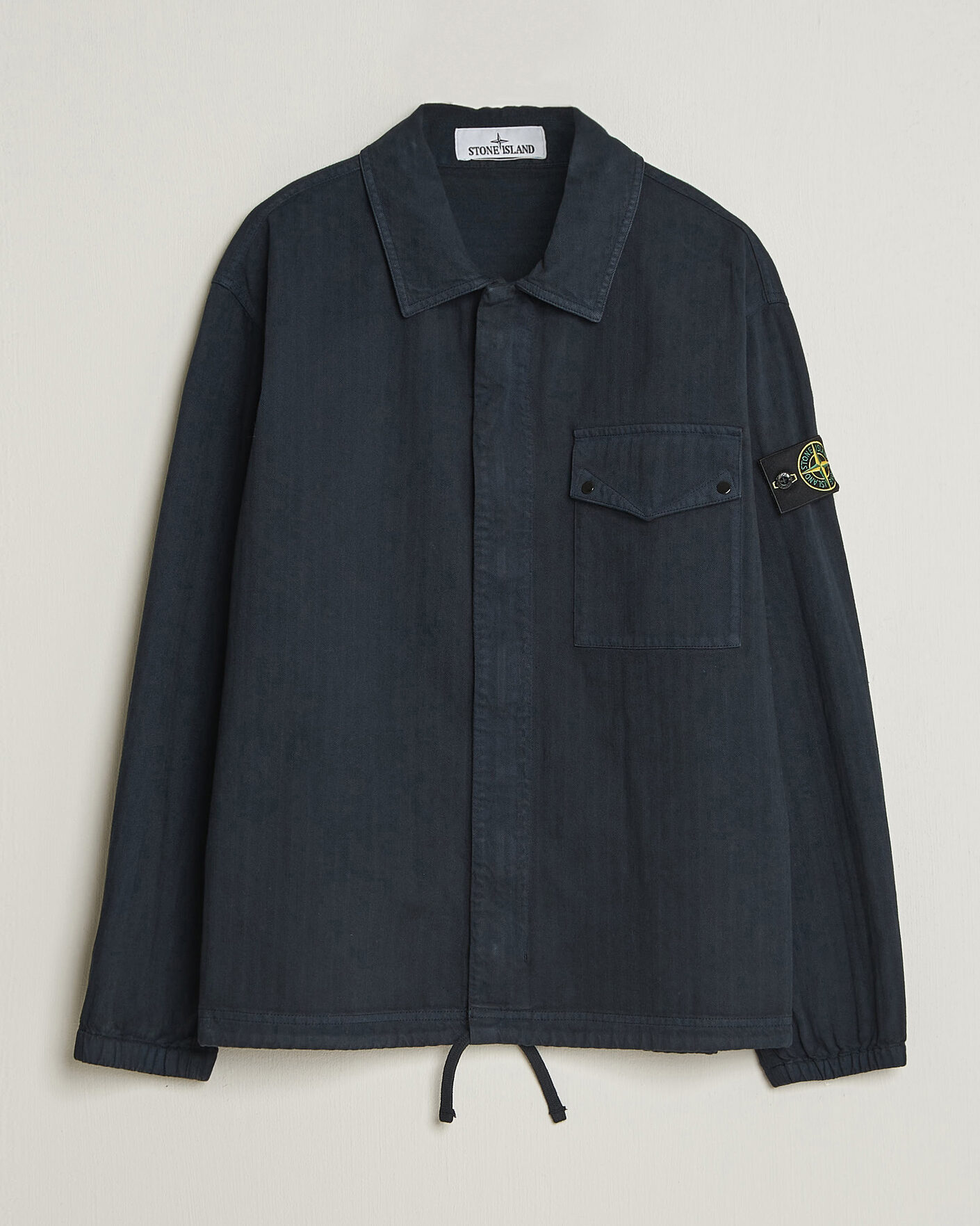 Homme | Chemises | Stone Island | Garment Dyed Cotton Herringbone Overshirt Navy Blue