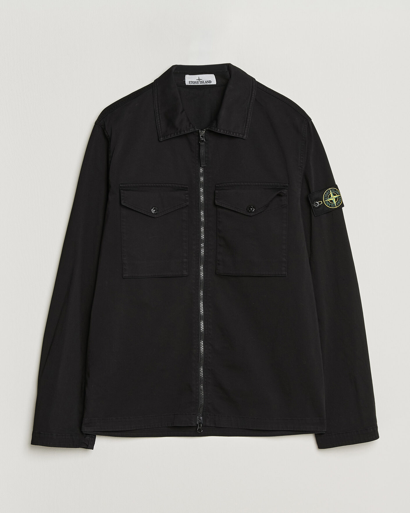 Homme | Chemises | Stone Island | Organic Cotton Satin Stretch Zip Overshirt Black