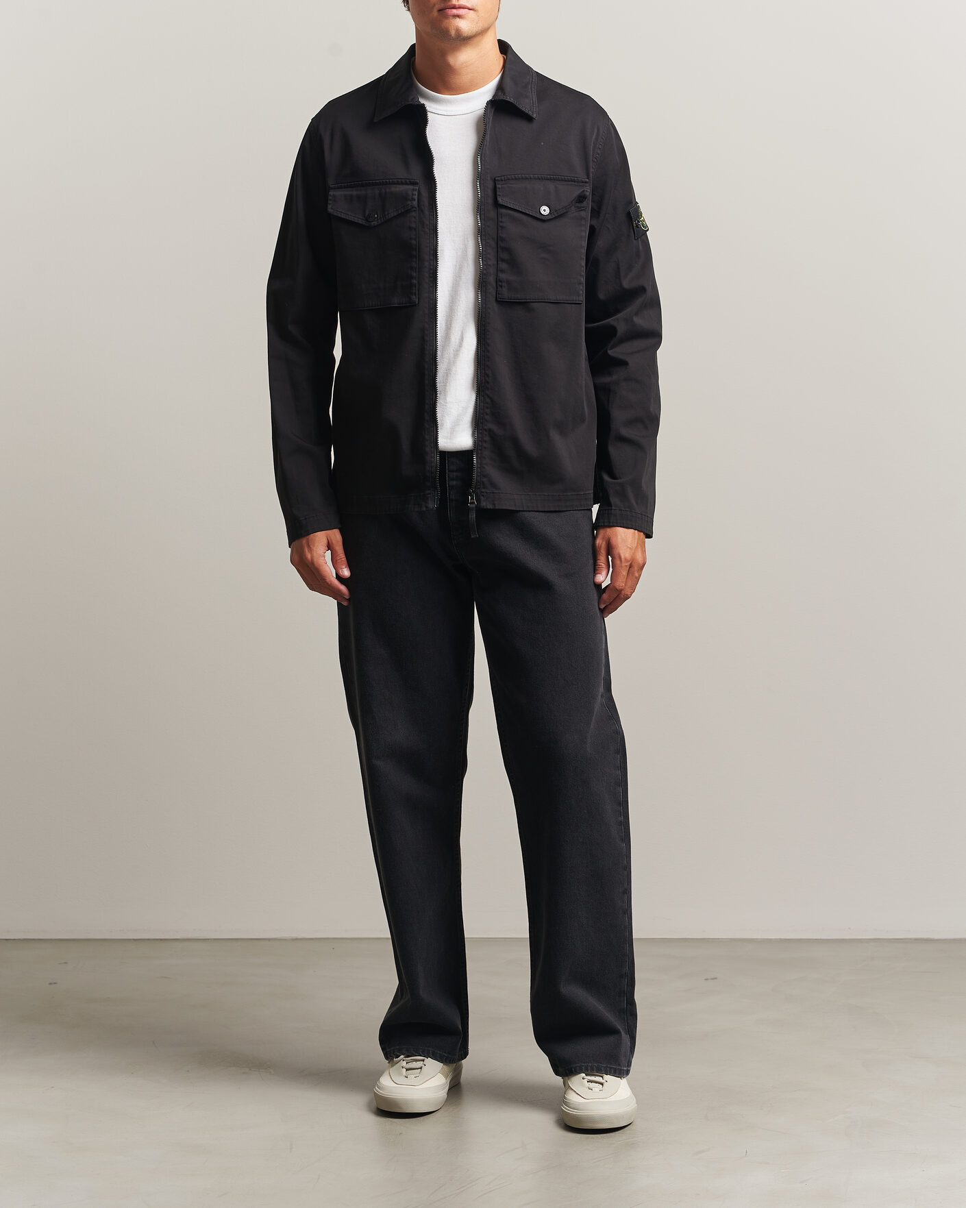 Homme | Chemises | Stone Island | Organic Cotton Satin Stretch Zip Overshirt Black