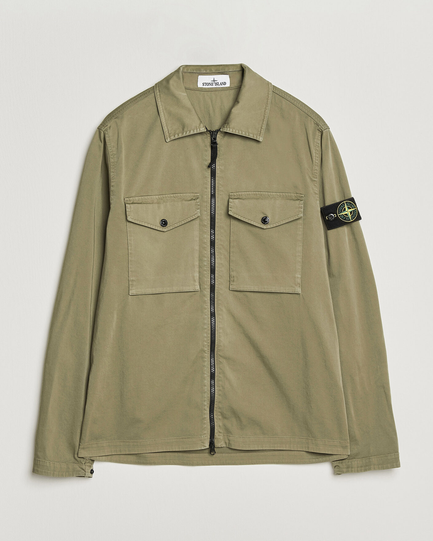 Homme | Chemises | Stone Island | Organic Cotton Satin Stretch Zip Overshirt Miltary Green