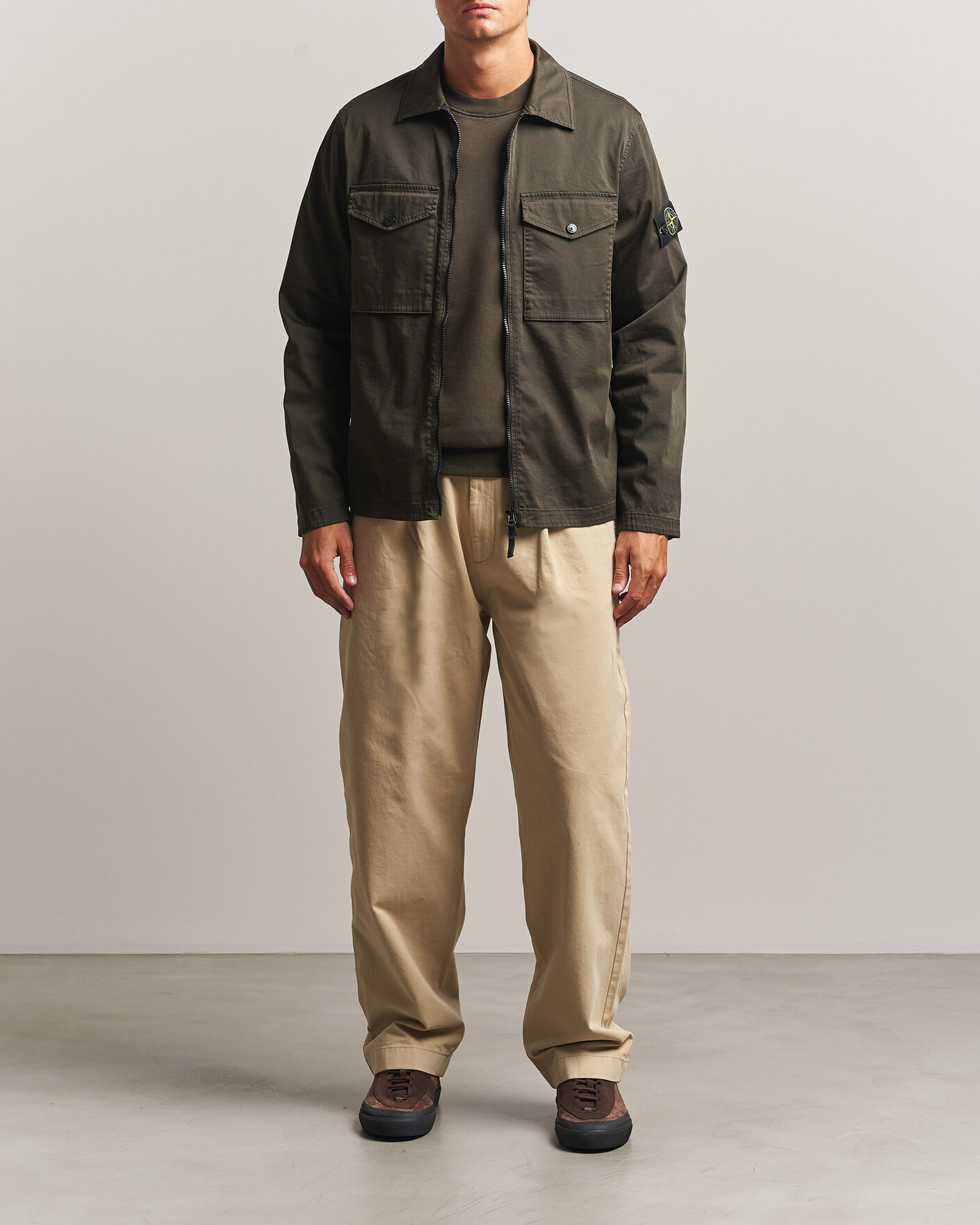 Heren | Overhemden | Stone Island | Organic Cotton Satin Stretch Zip Overshirt Grey
