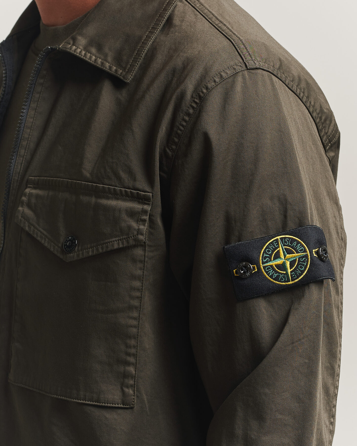 Heren | Overhemden | Stone Island | Organic Cotton Satin Stretch Zip Overshirt Grey