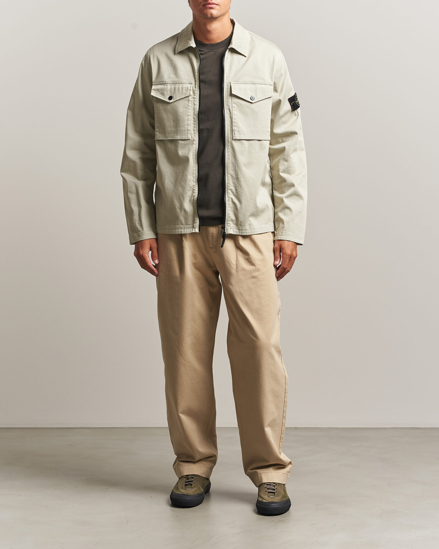 Homme | Chemises | Stone Island | Organic Cotton Satin Stretch Zip Overshirt Sand