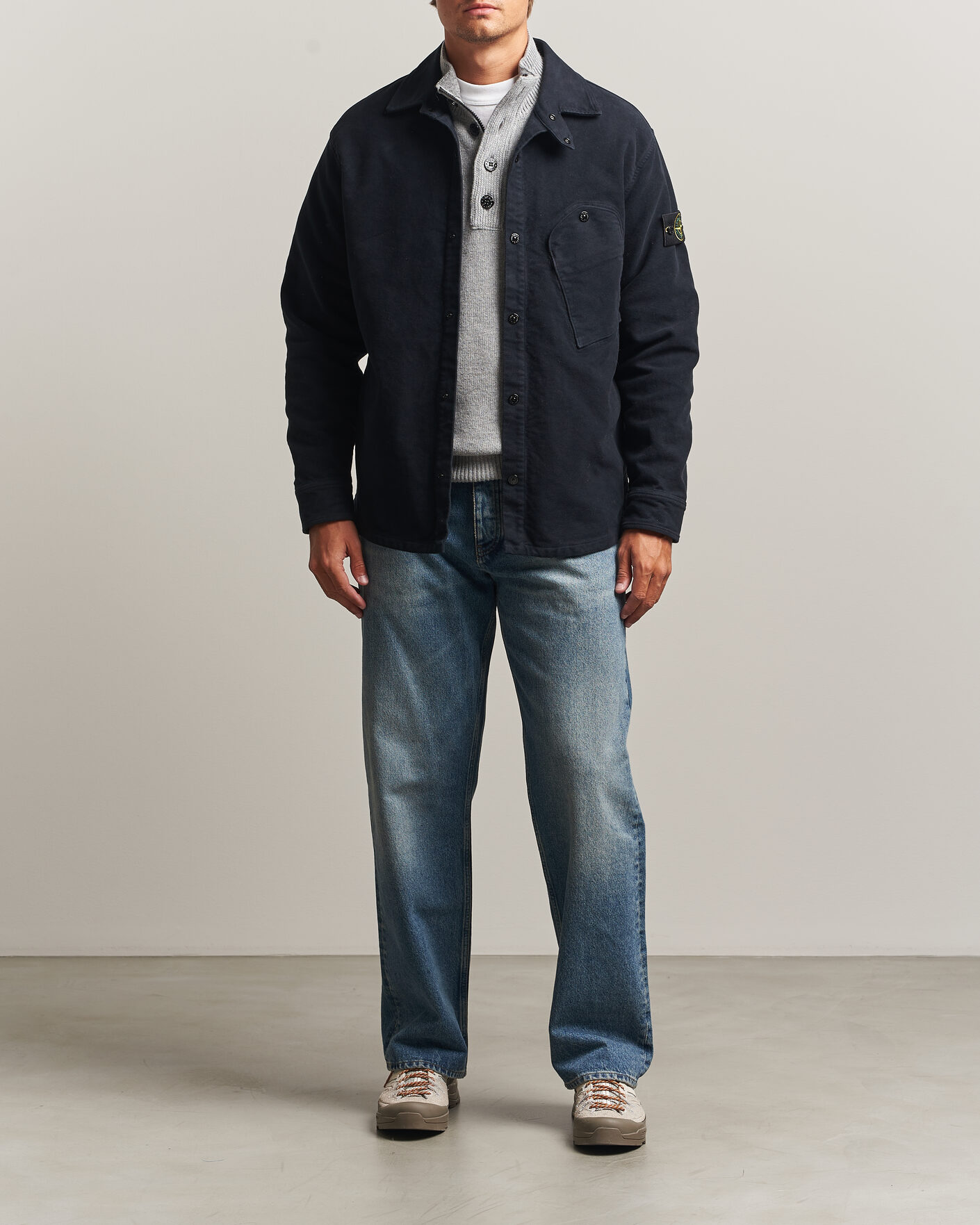 Homme | Chemises | Stone Island | Cotton Moleskin Overshirt Navy Blue