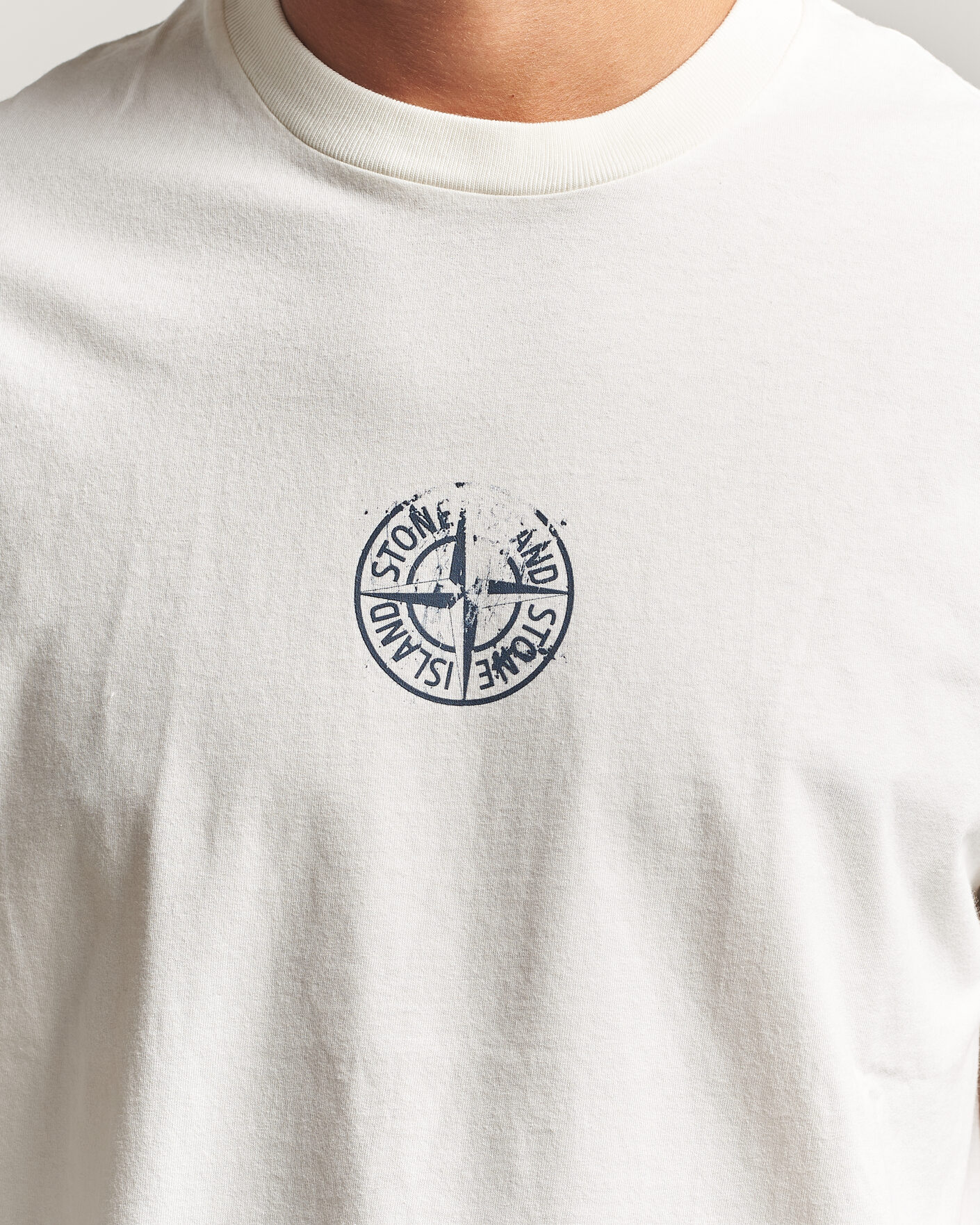 Homme | T-shirts | Stone Island | Vertical Placement Print Cotton T-Shirt Ivory