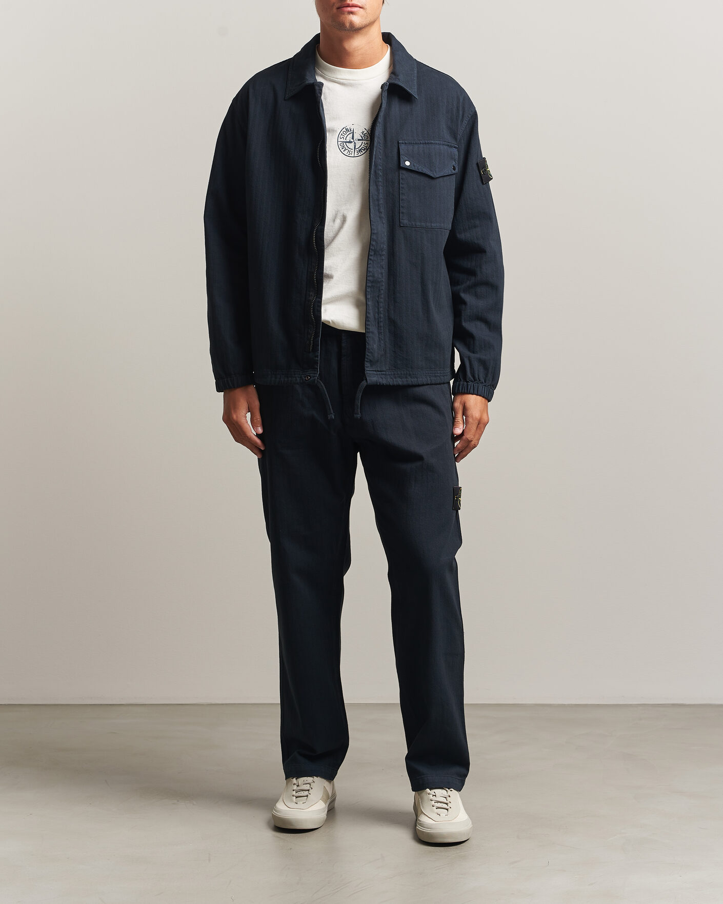 Homme | Pantalons | Stone Island | Cotton Herringbone Pants Navy Blue