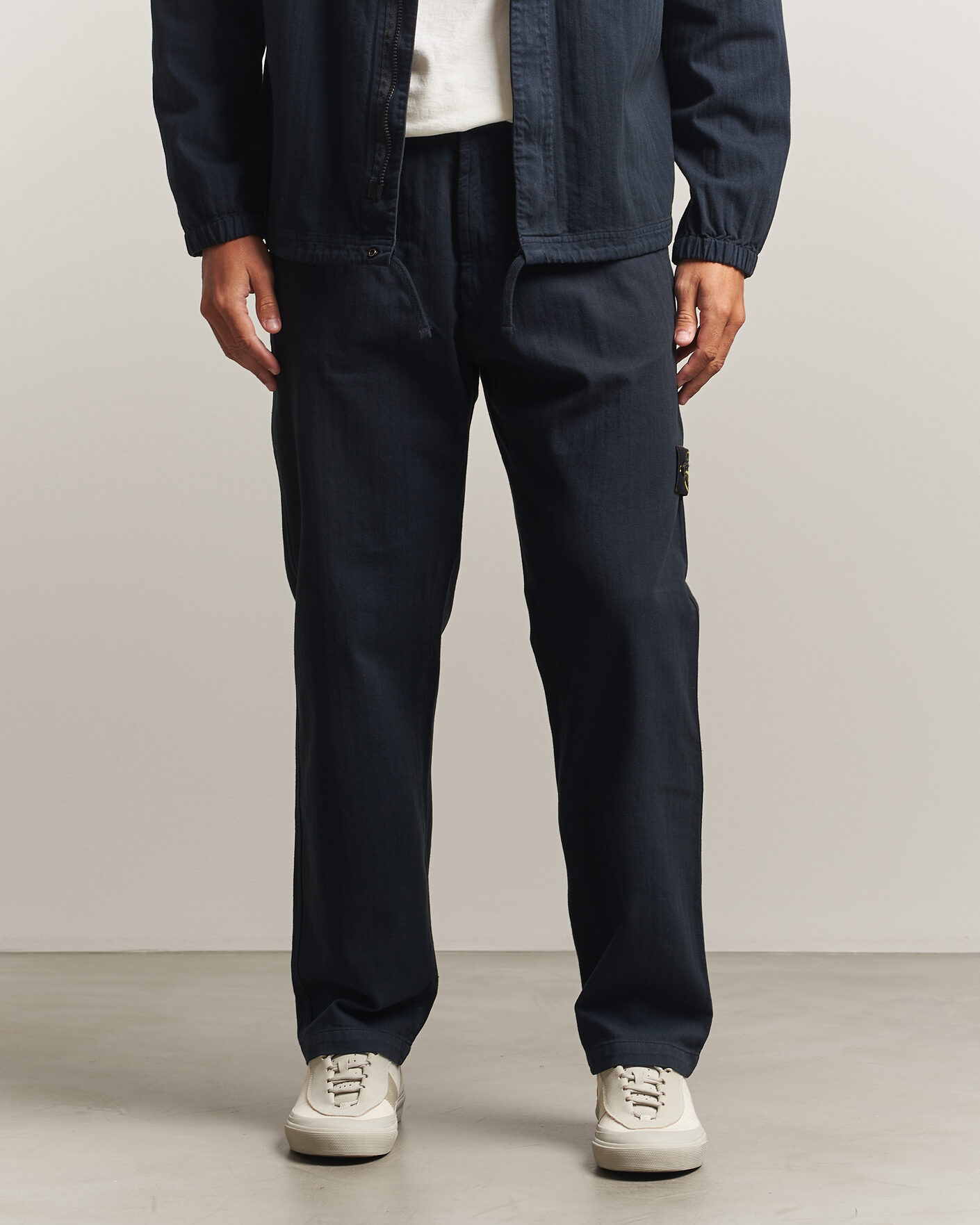 Homme | Pantalons | Stone Island | Cotton Herringbone Pants Navy Blue