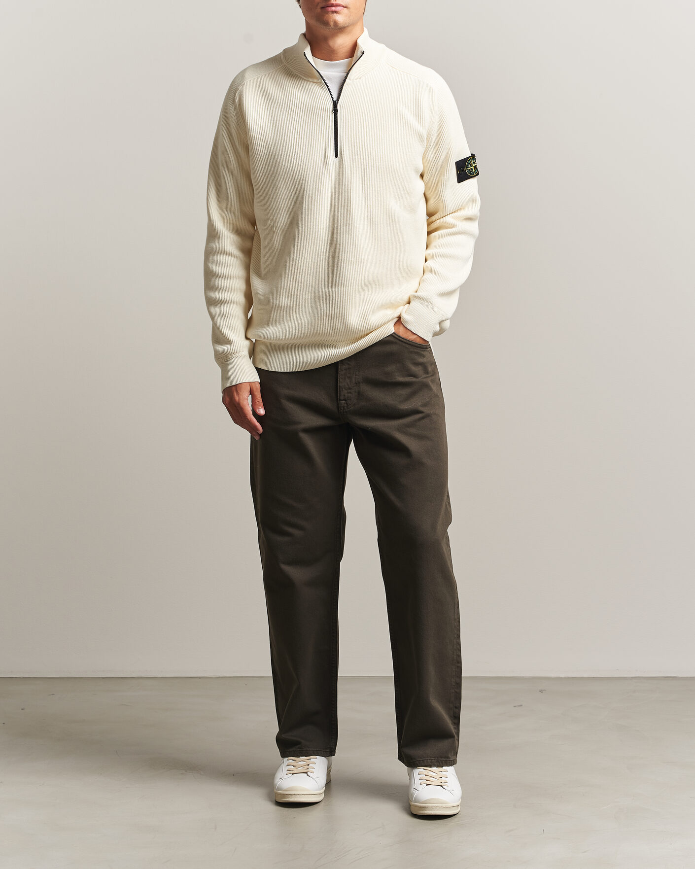 Homme | Pulls Et Tricots | Stone Island | Ribbed Soft Organic Cotton Half-Zip Ivory