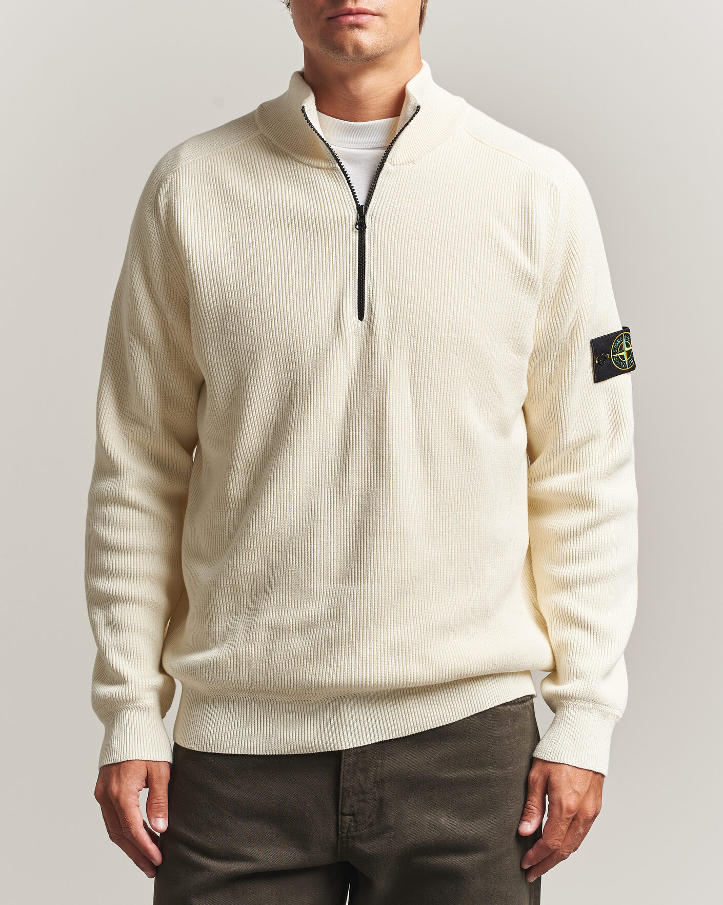 Homme | Pulls Et Tricots | Stone Island | Ribbed Soft Organic Cotton Half-Zip Ivory