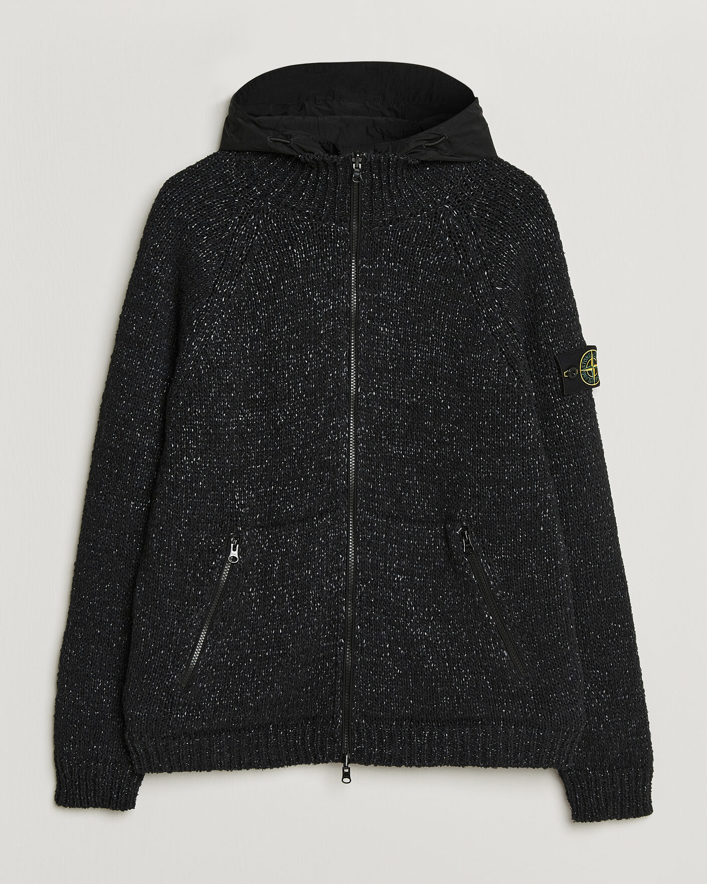 Heren | Truien | Stone Island | Brushed Cotton/Nylon Reversible Zip Hood Black