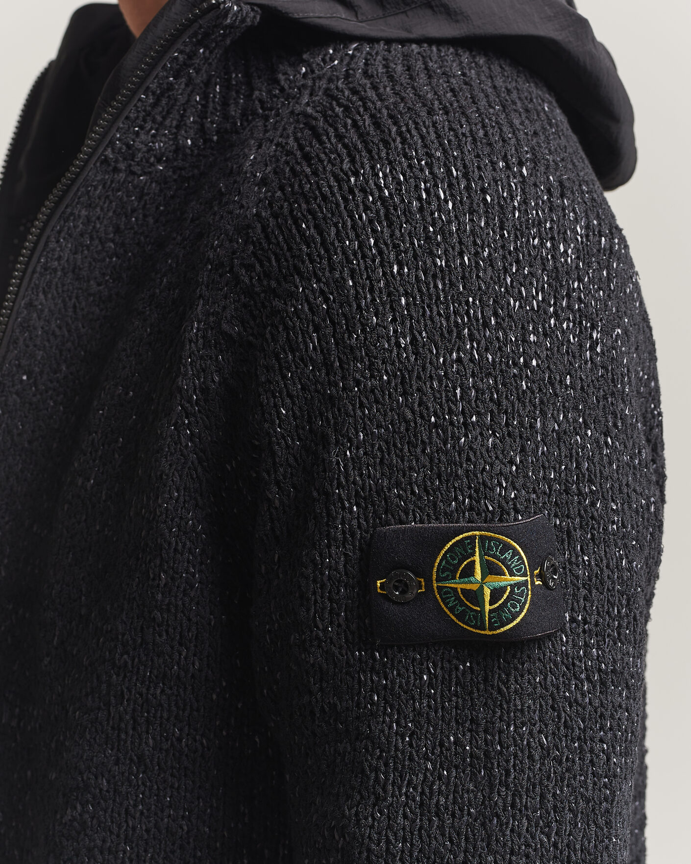 Heren | Truien | Stone Island | Brushed Cotton/Nylon Reversible Zip Hood Black